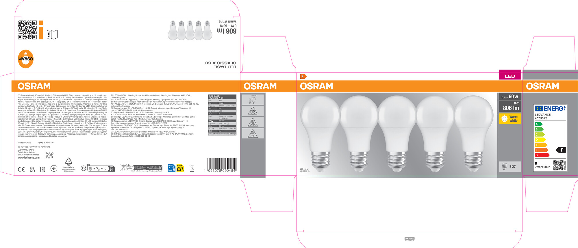 Osram LED Classic Lampe, warmweiß, E27, 5er-Pack