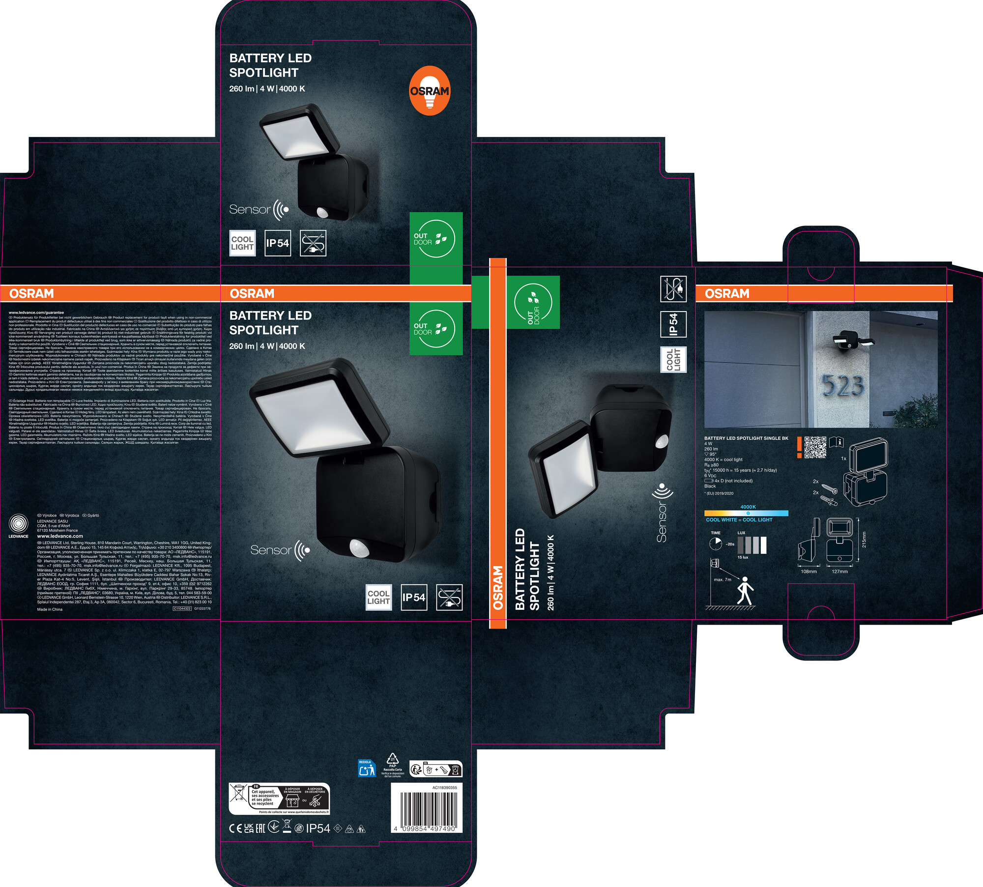 Osram LED Außenleuchte Spot, 4W, schwarz
