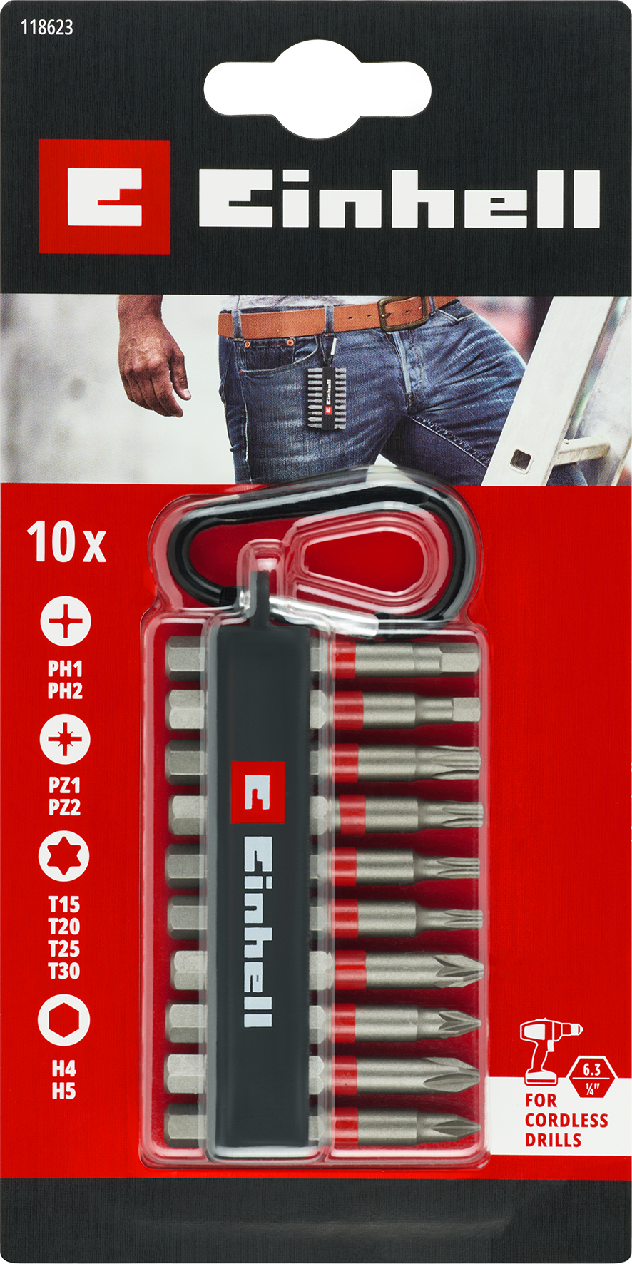 Einhell Bit-Set im Taschenformat mit Karabiner, 10-tlg. Einhell Bit-Set im Taschenformat mit Karabiner, 10-tlg.