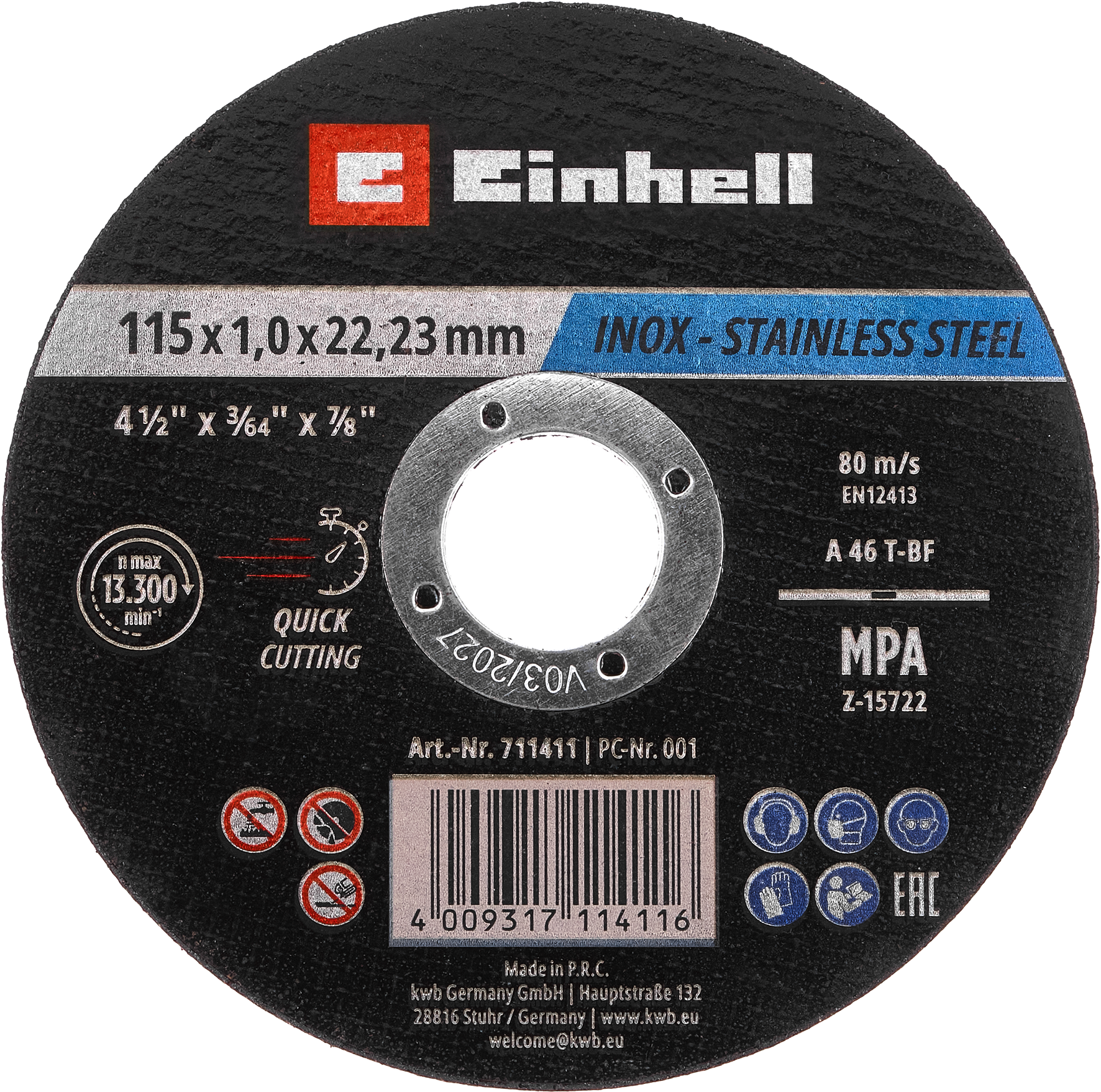Einhell Inox-Gewebetrennscheiben-Set für Metall, gerade, extra du?nn, in Dose, 50-tlg., Ø 115 x 1 mm