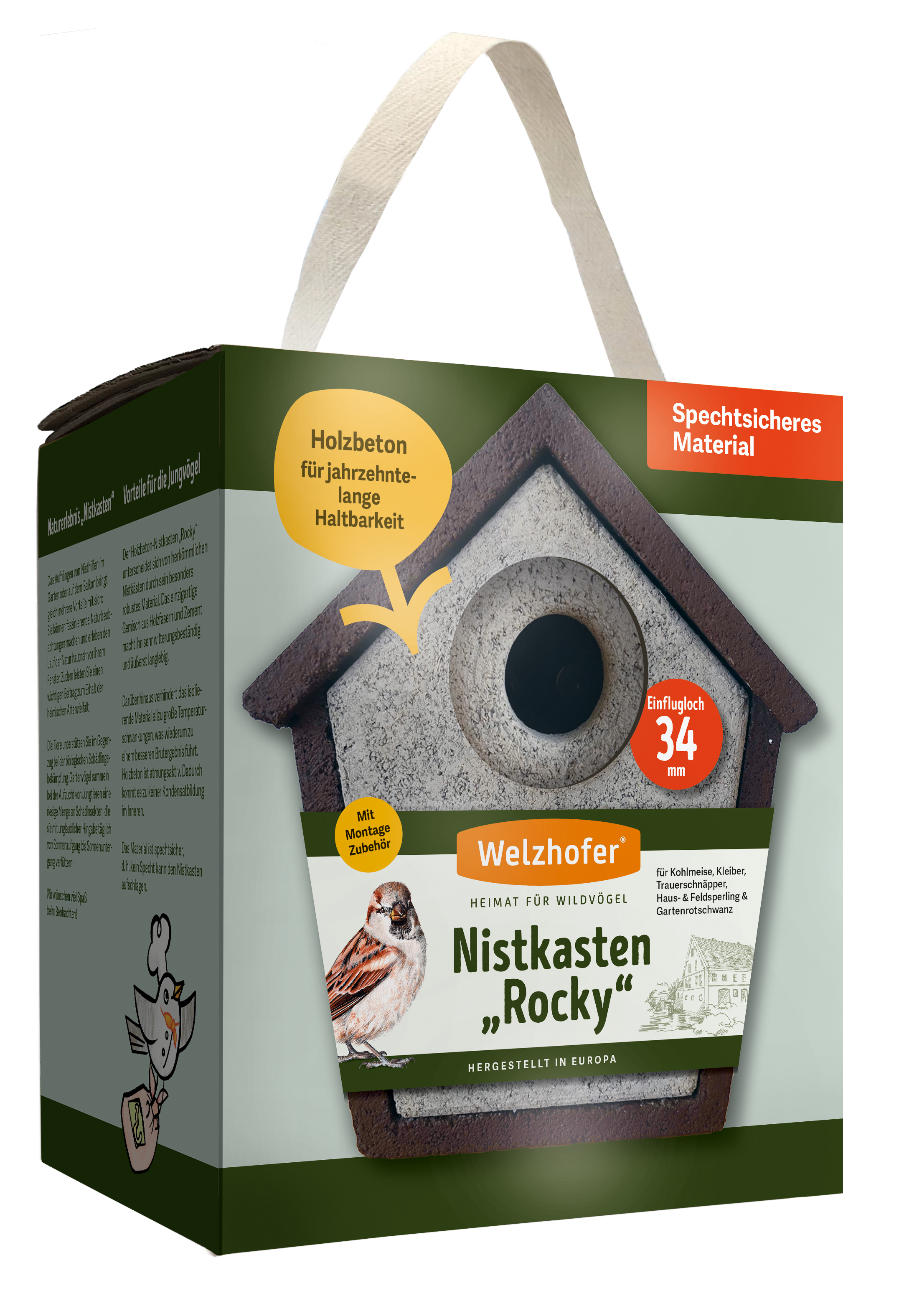 Welzhofer Holzbeton Nistkasten ¨Rocky¨, 34 mm