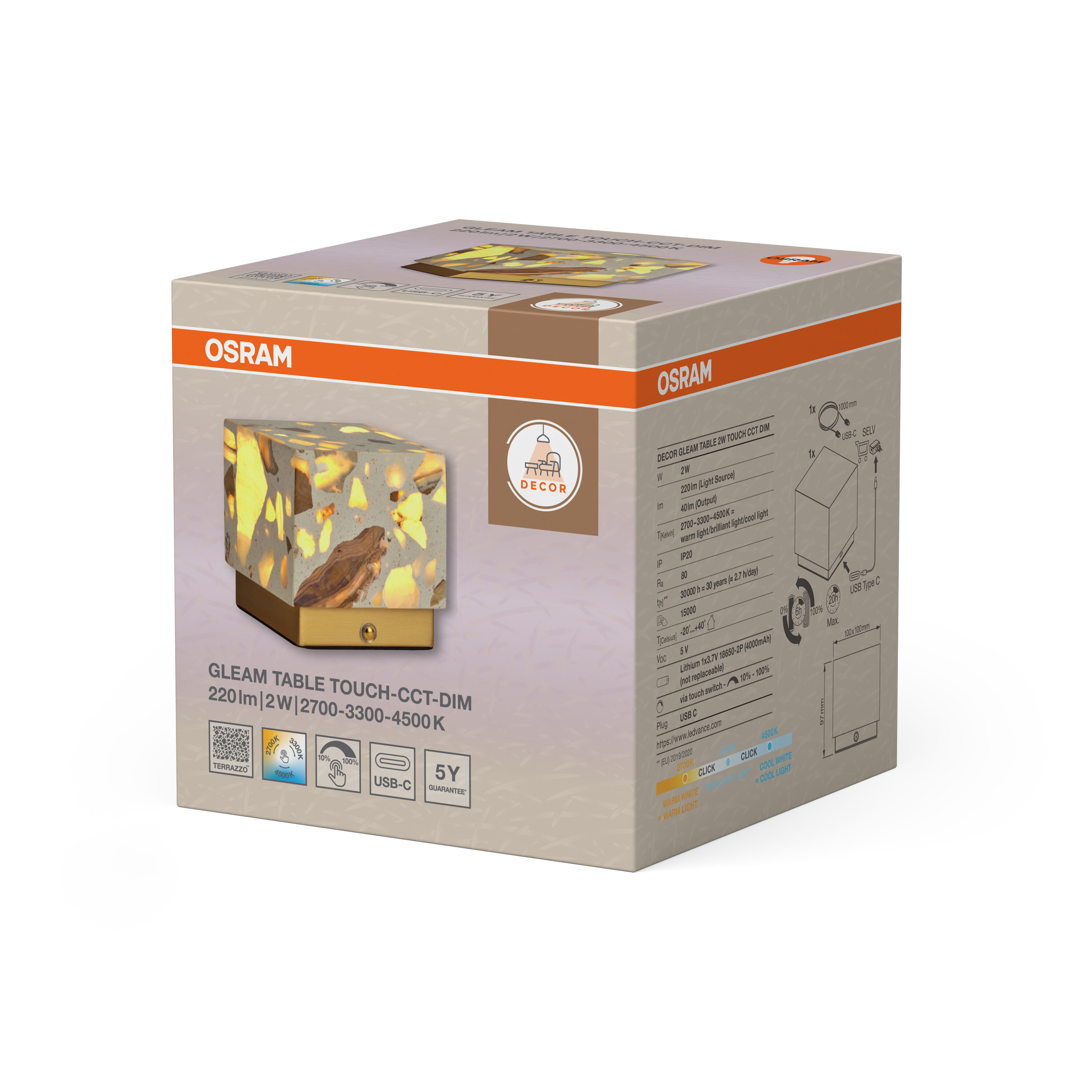 Osram DECOR Gleam Akku-Tischleuchte, weiß