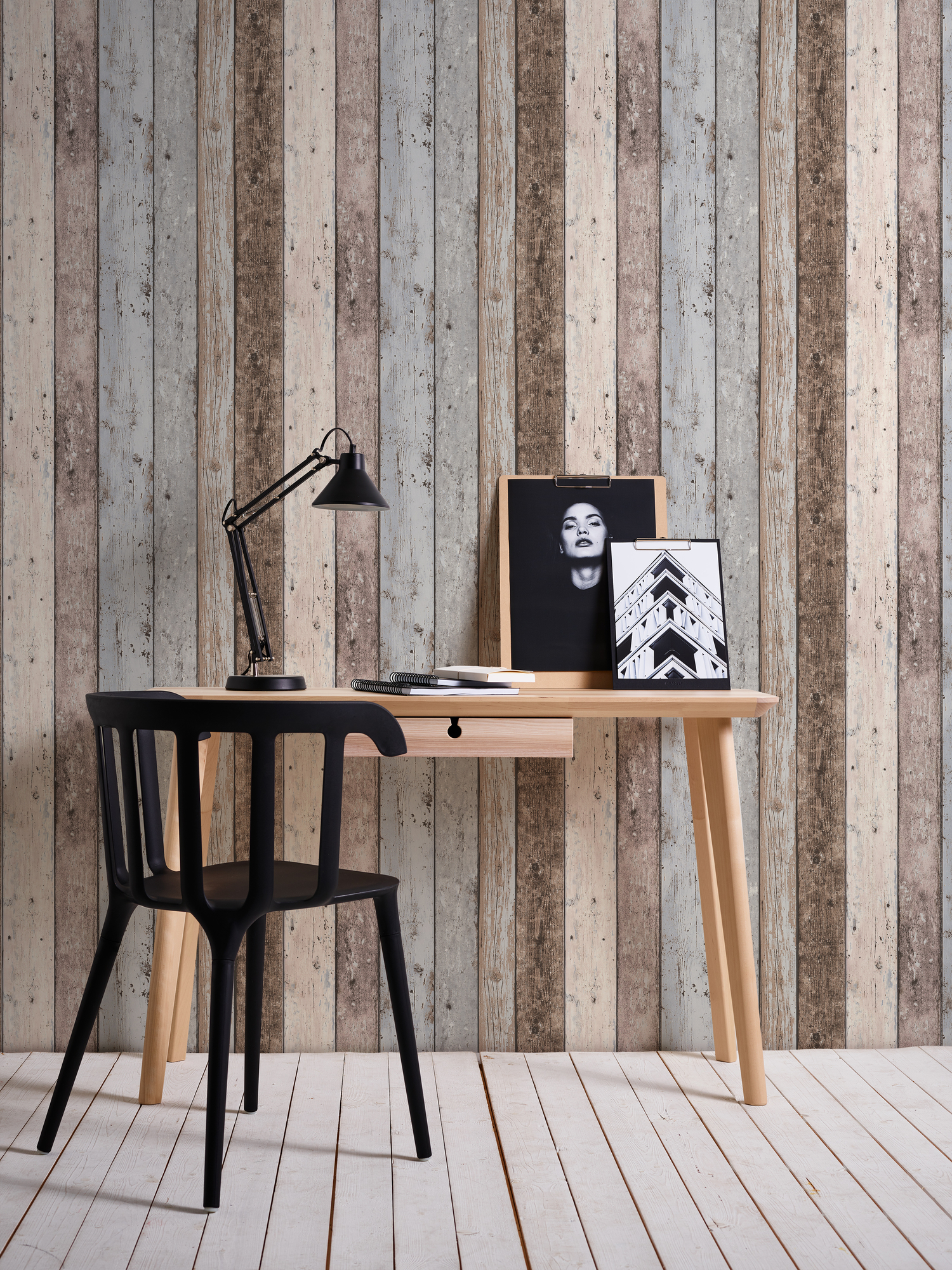 A.S. Création Vliestapete, holzoptik bunt beige grau – vintage paneeltapete im shabby chic stil