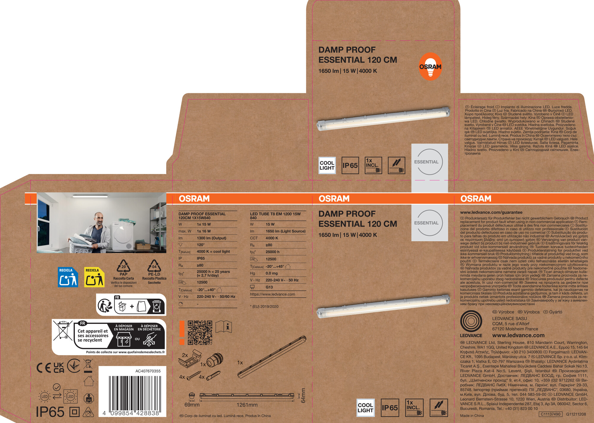 Osram Feuchtraumlampe Essential, 120 cm, 1X15W