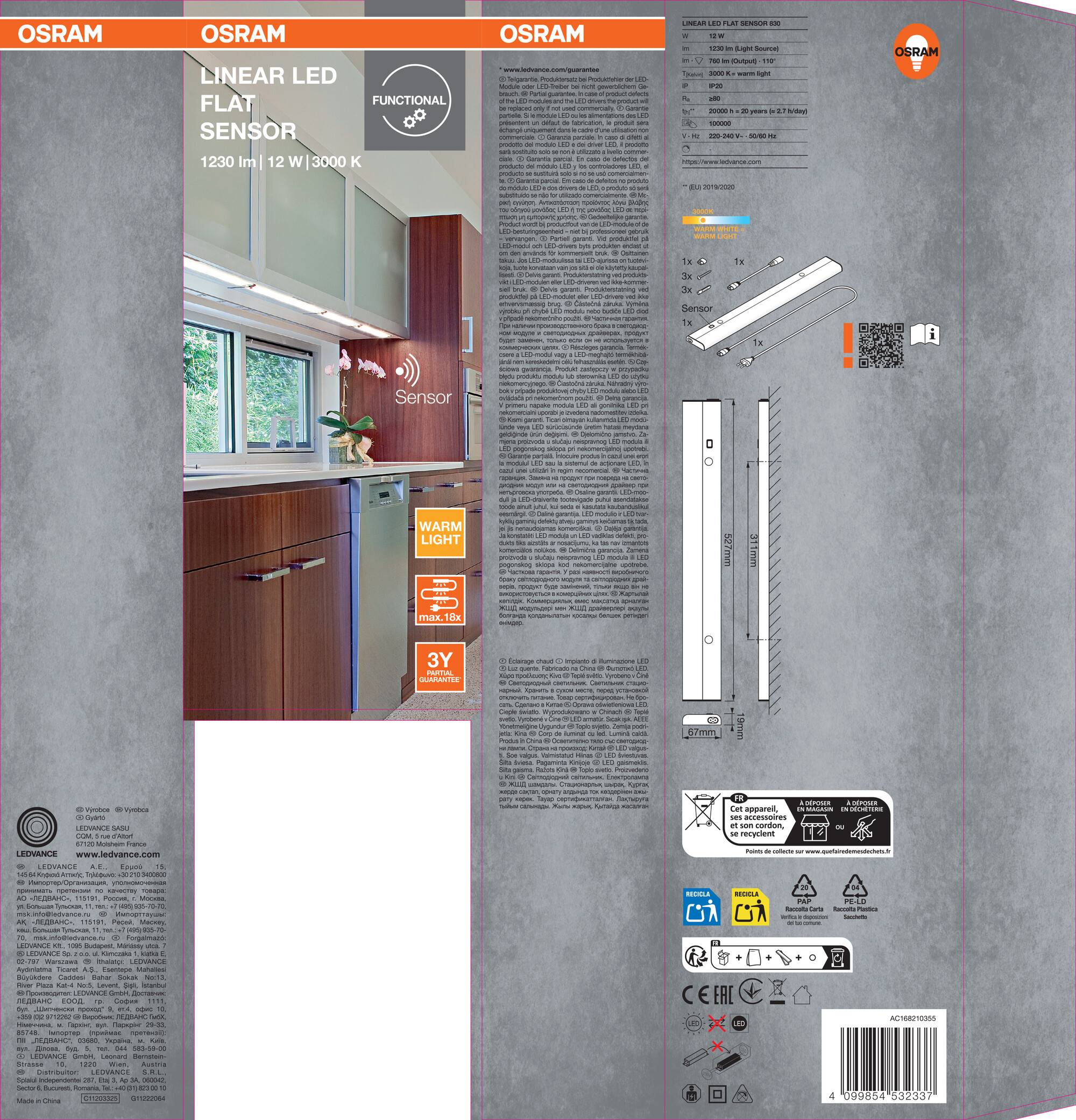 Osram Flache Unterbauleuchte "Linear LED Flat Sensor" 12W, 3000K