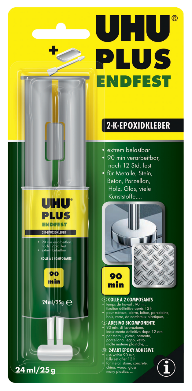 Uhu PLUS endfest 90 min Doppelkammerspritze, Infokarte Uhu PLUS endfest 90 min Doppelkammerspritze, Infokarte