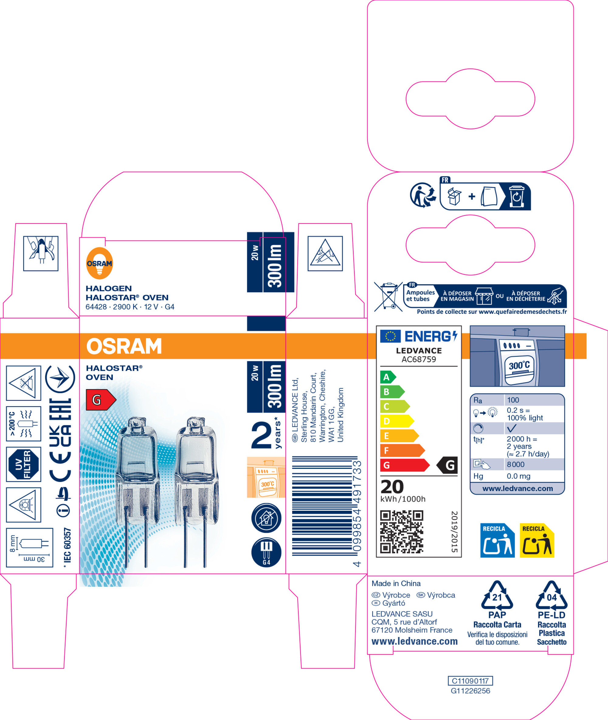 Osram Halostar Backofen G4, 20W, Warmweiß, 2x
