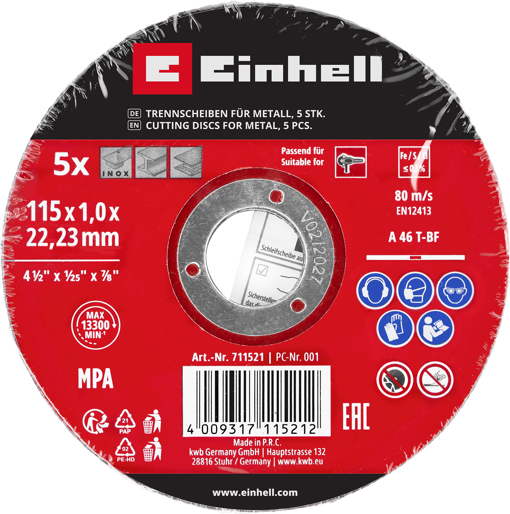 Einhell Gewebetrennscheiben-Set für Metall, gerade, extra du?nn, 5-tlg., Ø 115 x 1 mm
