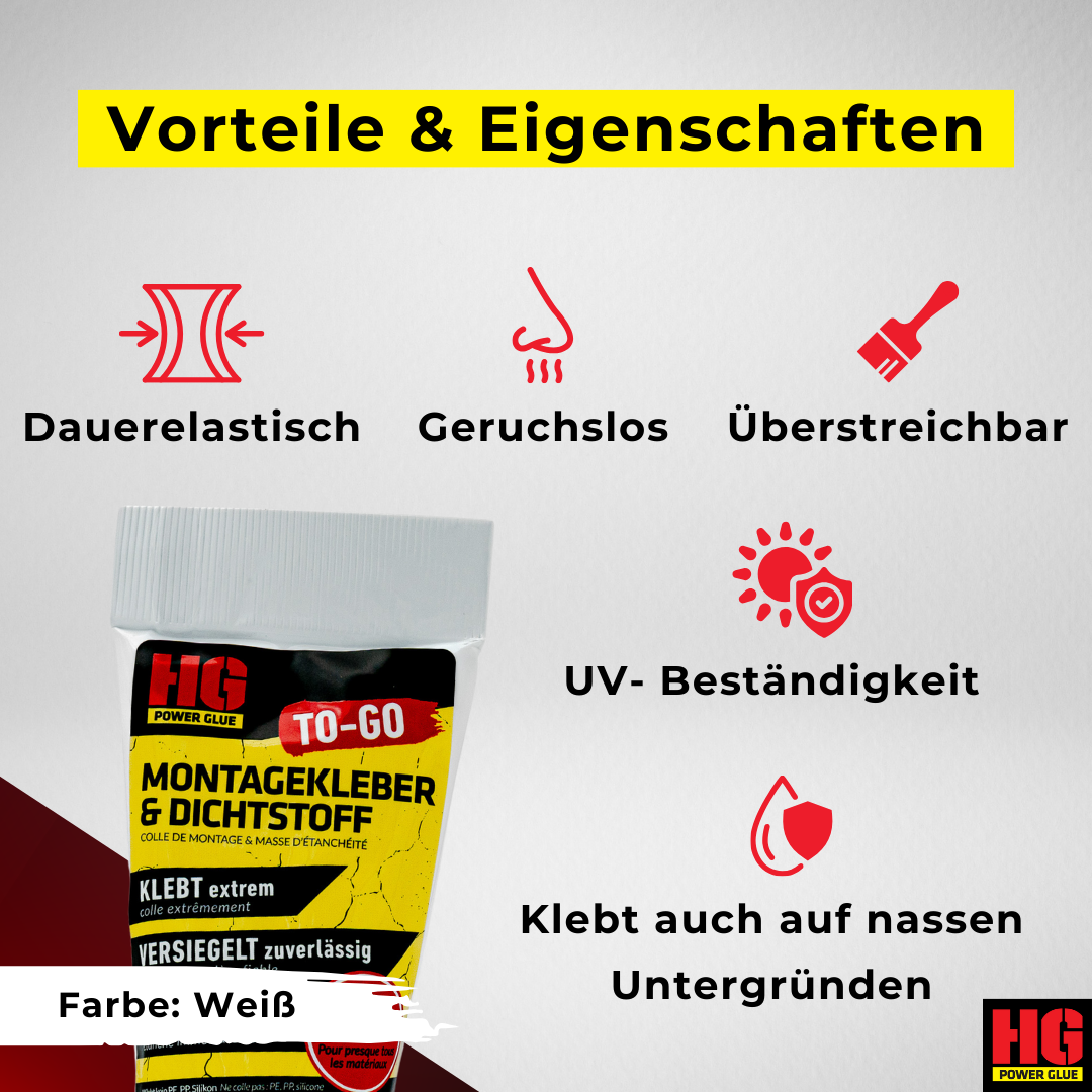 HG Montagekleber & Dichtstoff TO-GO, 60 g HG Montagekleber & Dichtstoff TO-GO, 60 g