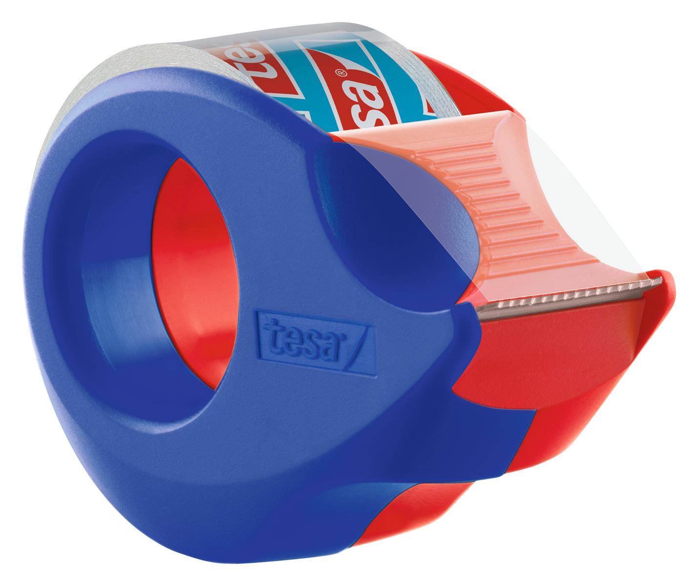 tesa_Mini_Dispenser_crystal_clear_redblue_left_pr tesa kristall-klar tesafilm, 2 Rollen + Mini Abroller