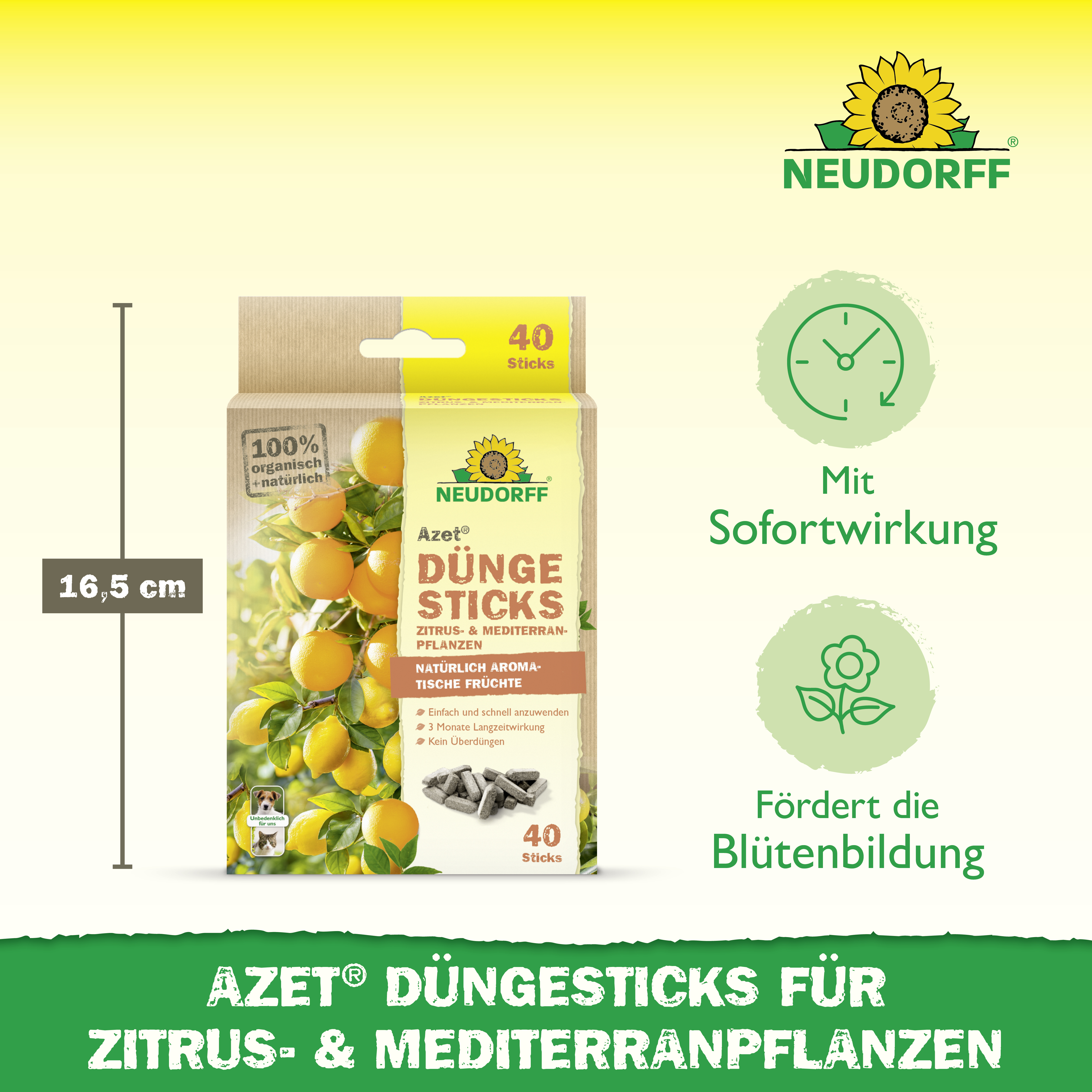 Neudorff Azet DüngeSticks für Zitrus- und Mediterranpflanzen, 40 Stück
