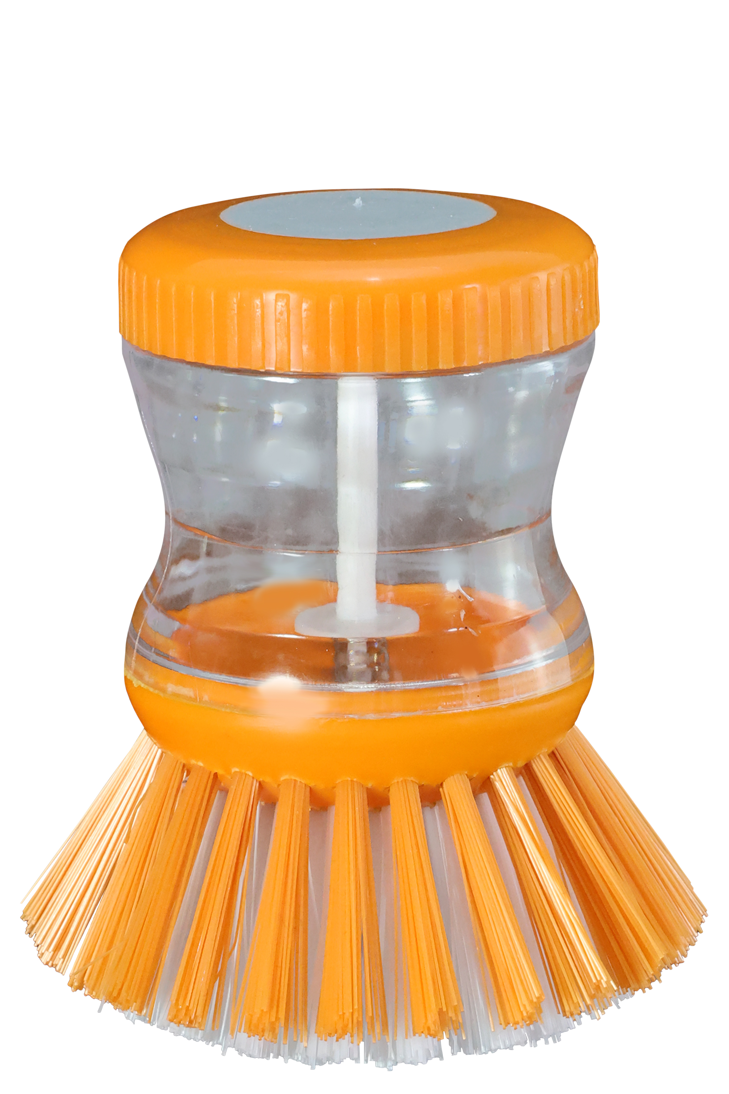 Bürstenmann Topfbürste mit Spülmitteldepot, Kunststoff, Orange-Transparent Kunstborsten (L 9,5 cm, Ø 8 cm)