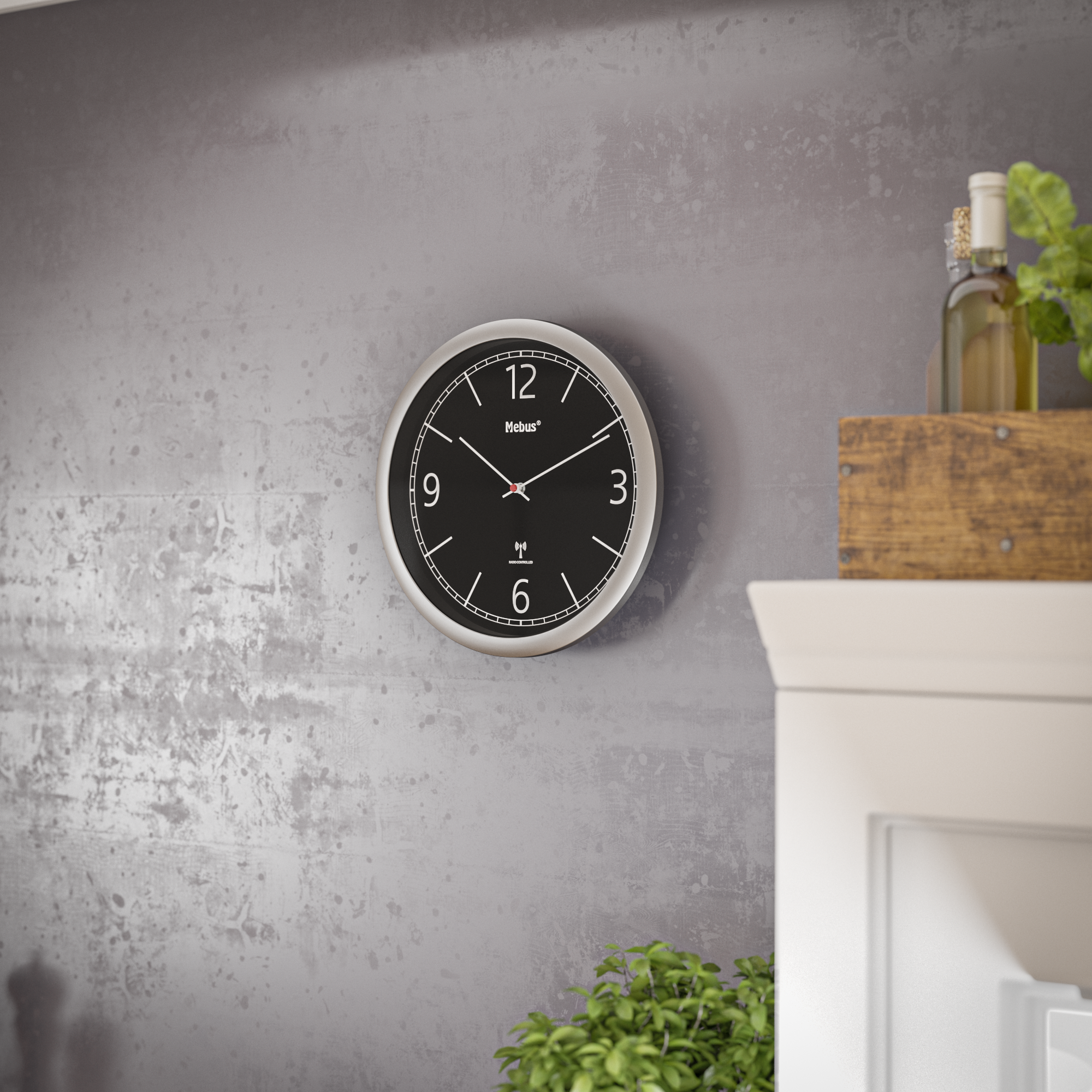 Mebus Funkwanduhr, Ø 25 cm, schwarz Mebus Funkwanduhr, Ø 25 cm, schwarz