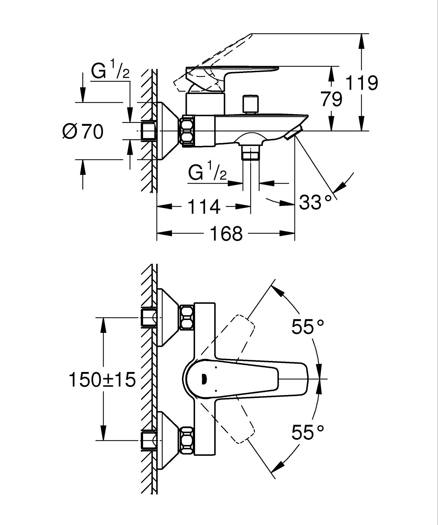 Grohe Start Edge Einhand-Wannenbatterie, 1/2" Grohe Start Edge Einhand-Wannenbatterie, 1/2"