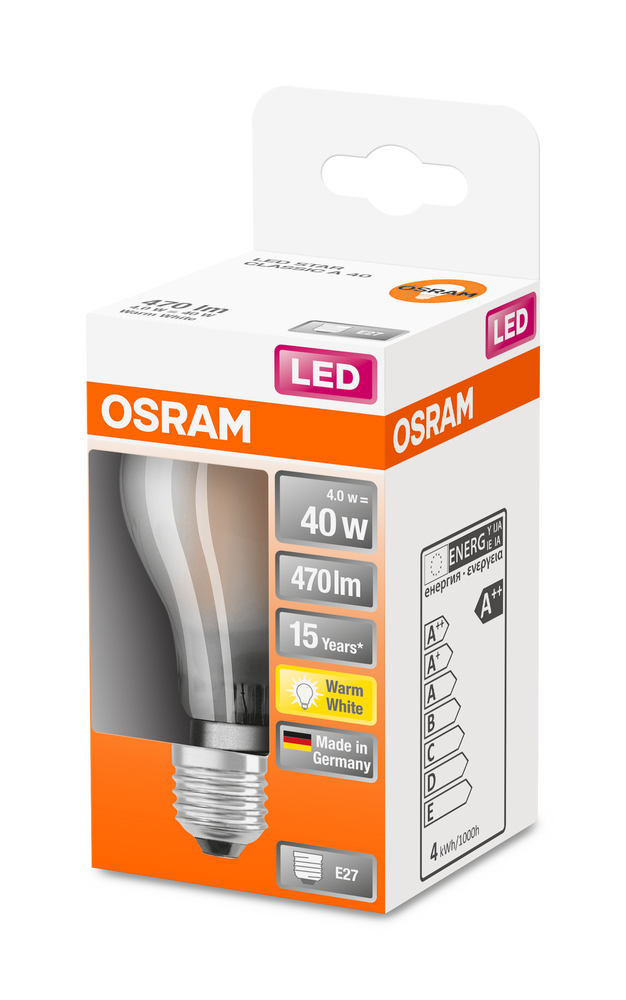 4058075112469_Packaging_image OSRAM LEUCHTMITTEL LED CLA40 MATT 4W/827 E27 230V
