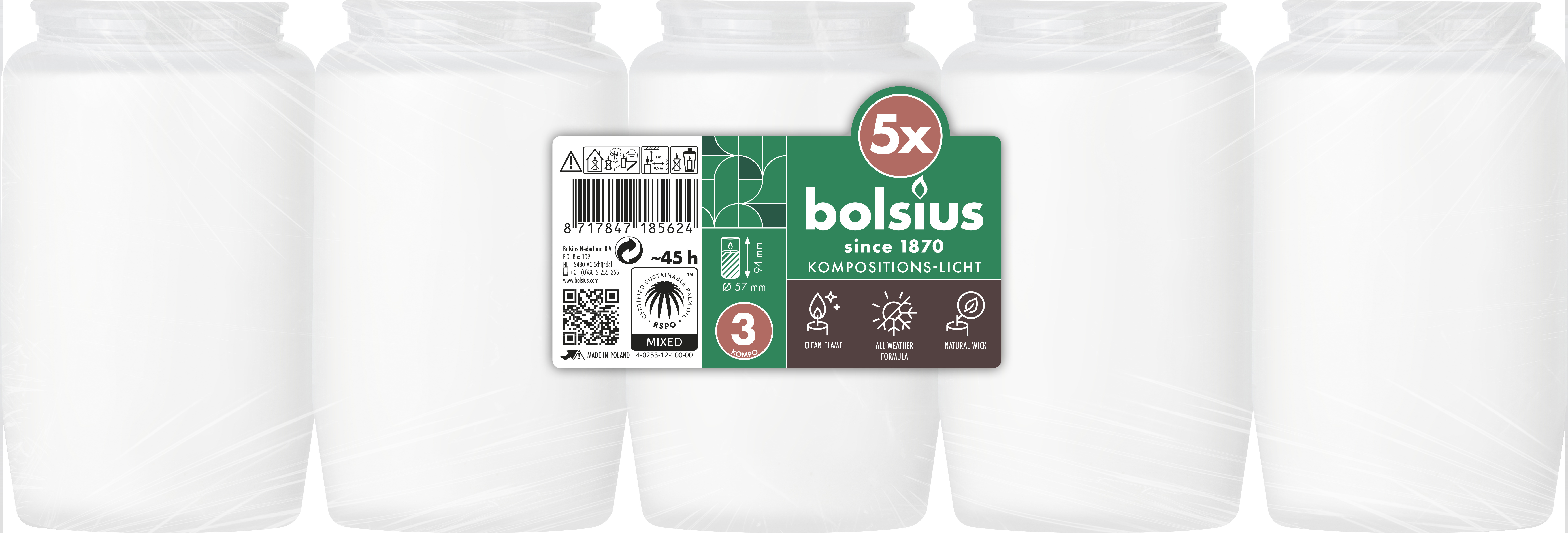 Bolsius Öllicht Nr. 3, weiß, 5 Stück