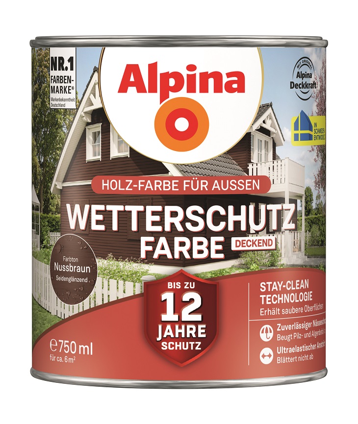 4001244702503_1 Alpina Wetterschutz-Farbe Nussbraun, 750ml