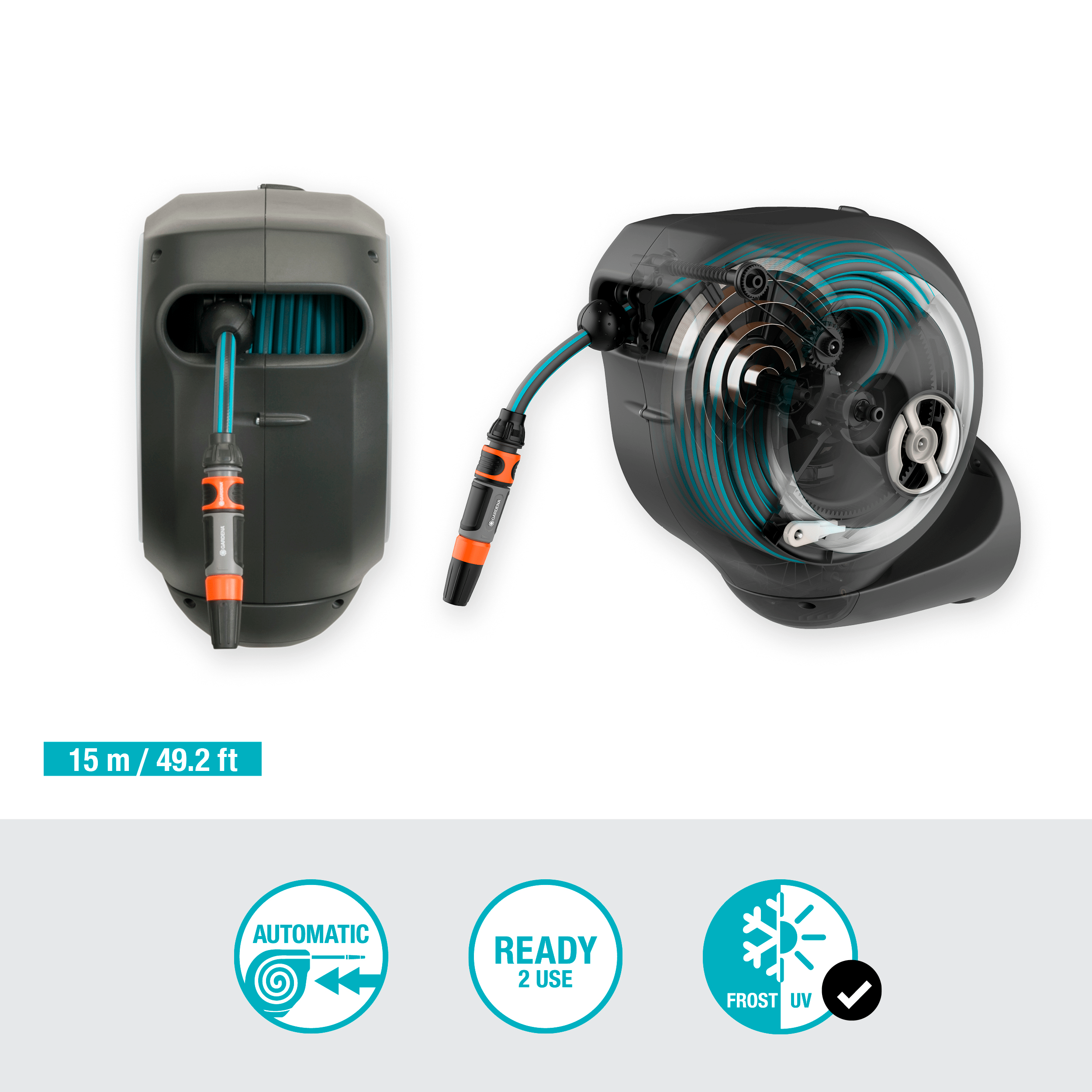 DR-658876 Gardena Wand-Schlauchbox Rollup S, weiß, 15m