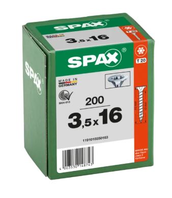 SPAX Universalschraube, 3,5 x 16 mm, Vollgewinde, Senkkopf, T20, 4CUT, WIROX - 1191010350163