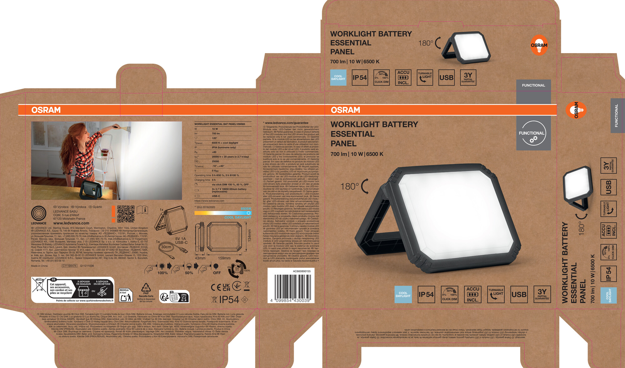 Osram Arbeitslicht Essential Panel, 10W, schwarz