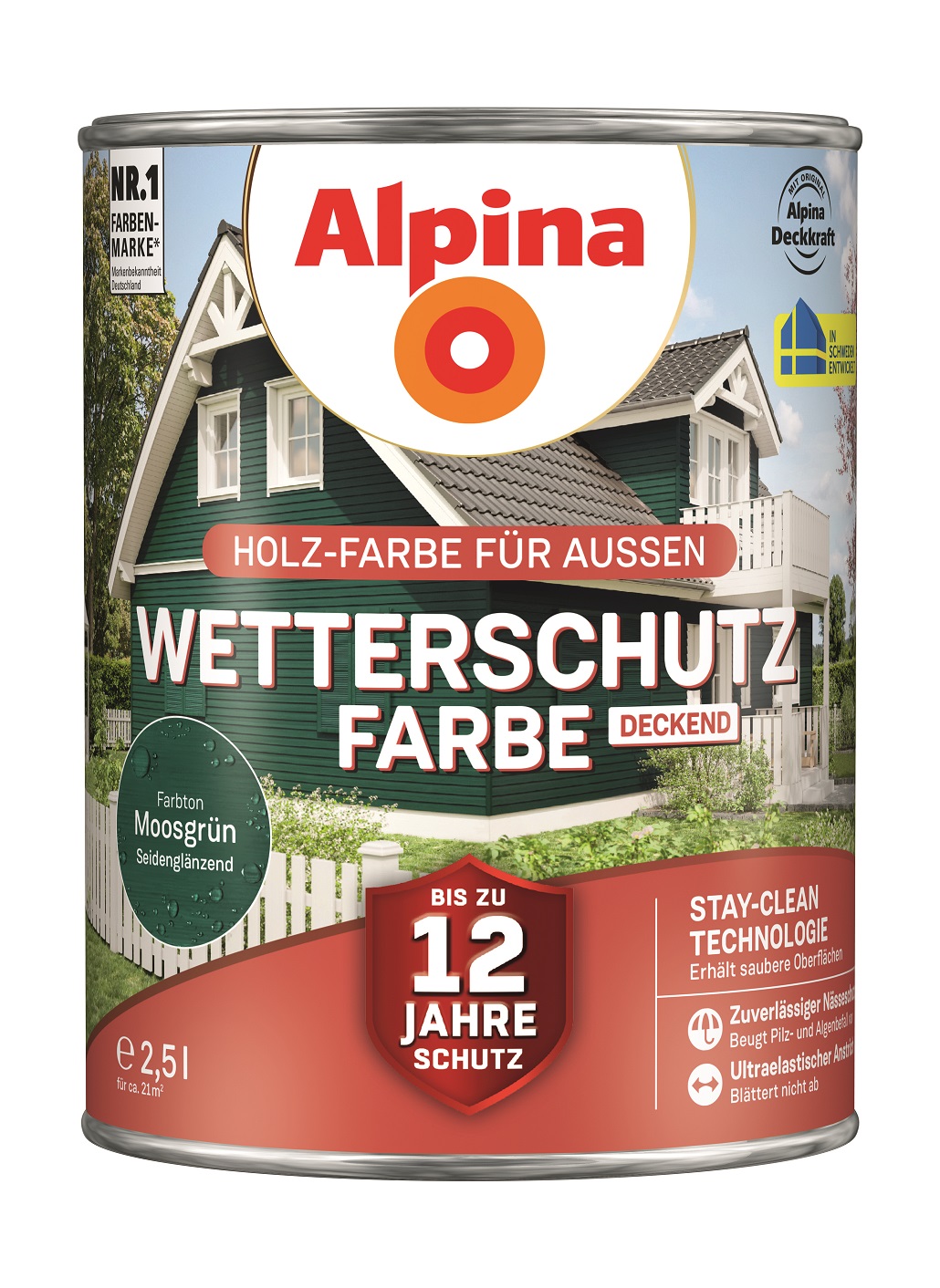 Alpina Wetterschutz-Farbe Moosgrün, 2,5L
