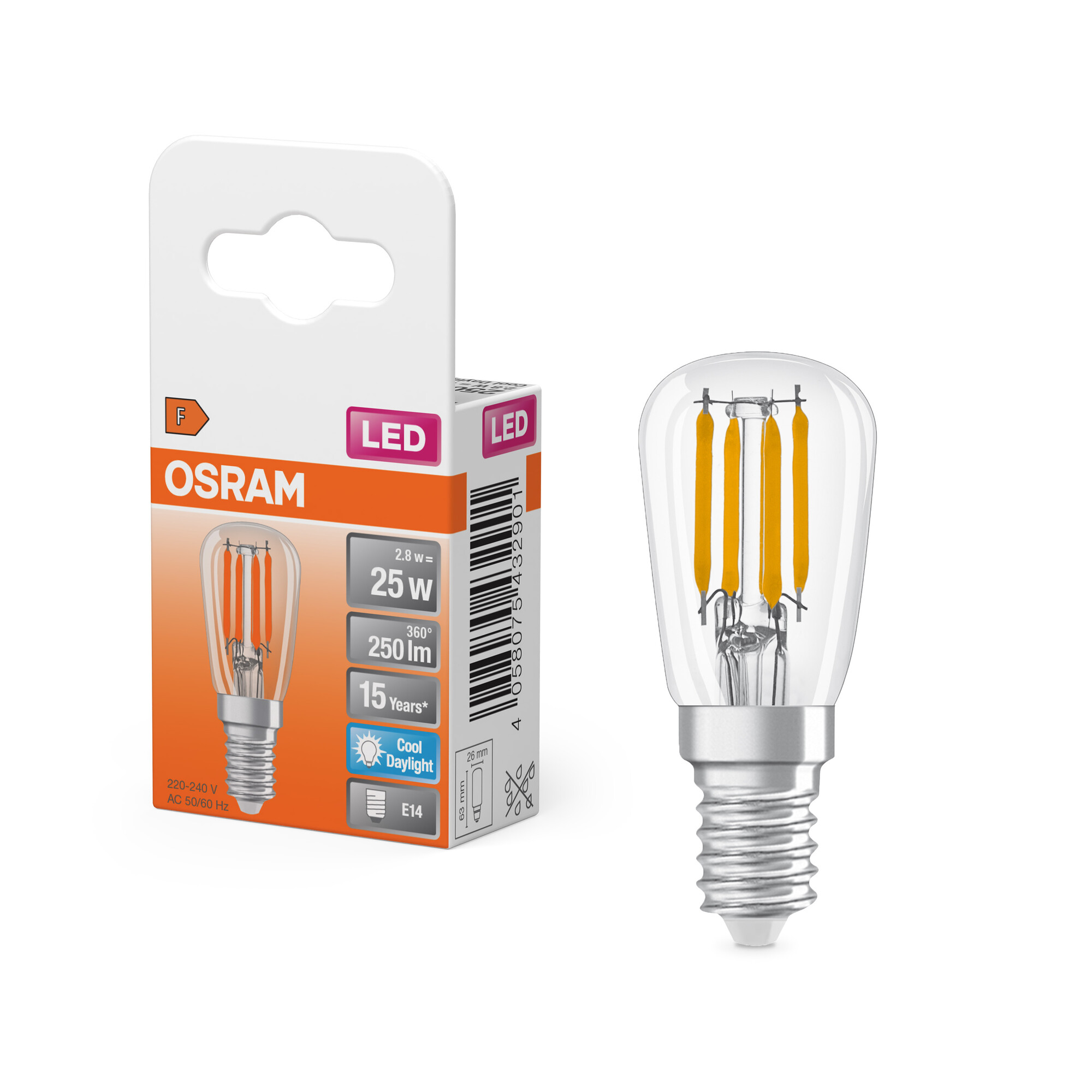 Osram LED Lampe, kaltes Tageslicht, klar, E14