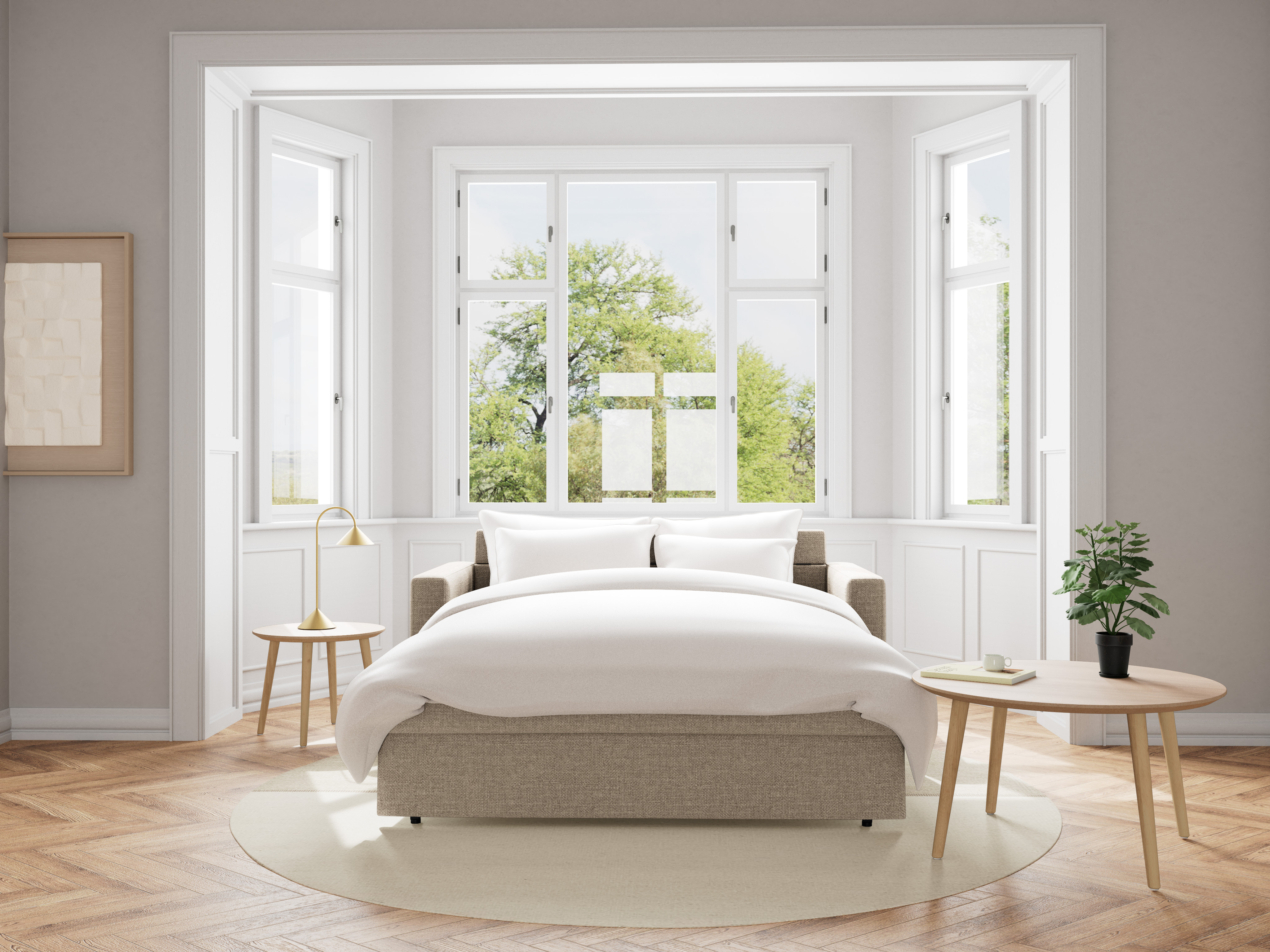 Actona Fleury Bettcouch mit Armlehne, Sitz beige Basel 24, Gestell PP schwarz, 176 x 88 x 85 cm