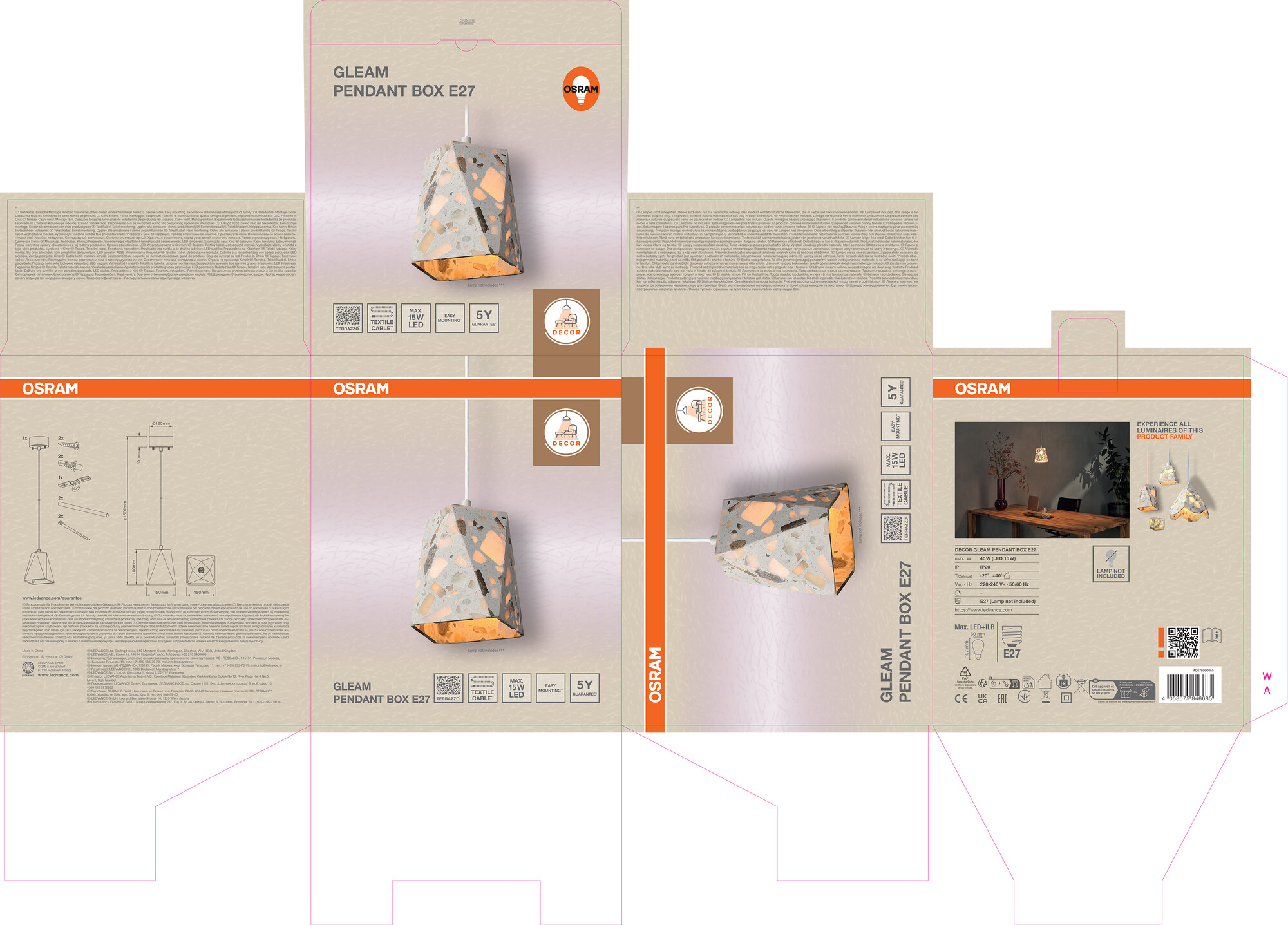 Osram DECOR Gleam Pendelleuchte Box, E27, weiß