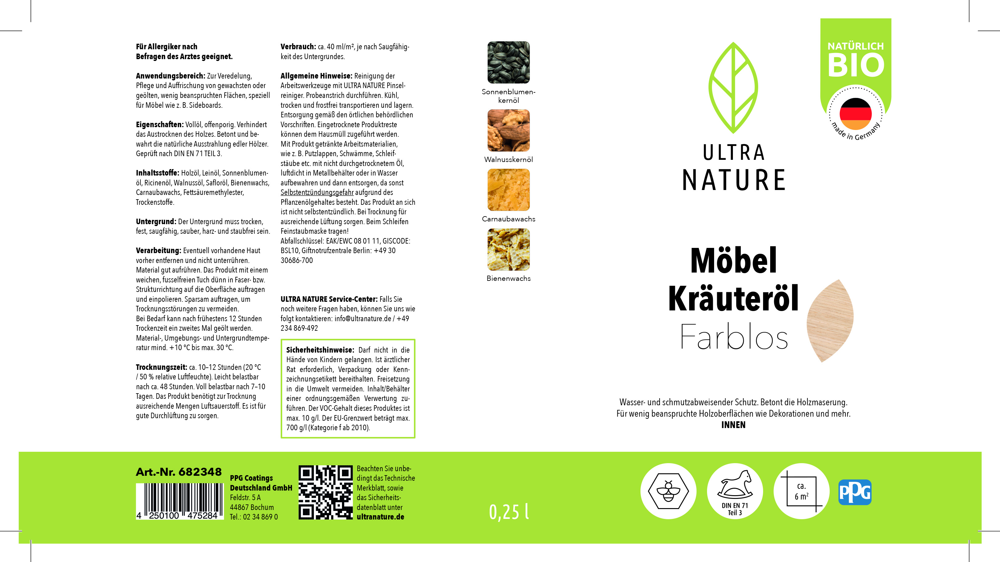 Ultra Nature Möbel Kräuteröl Farblos, 0,25 l Ultra Nature Möbel Kräuteröl Farblos, 0,25 l