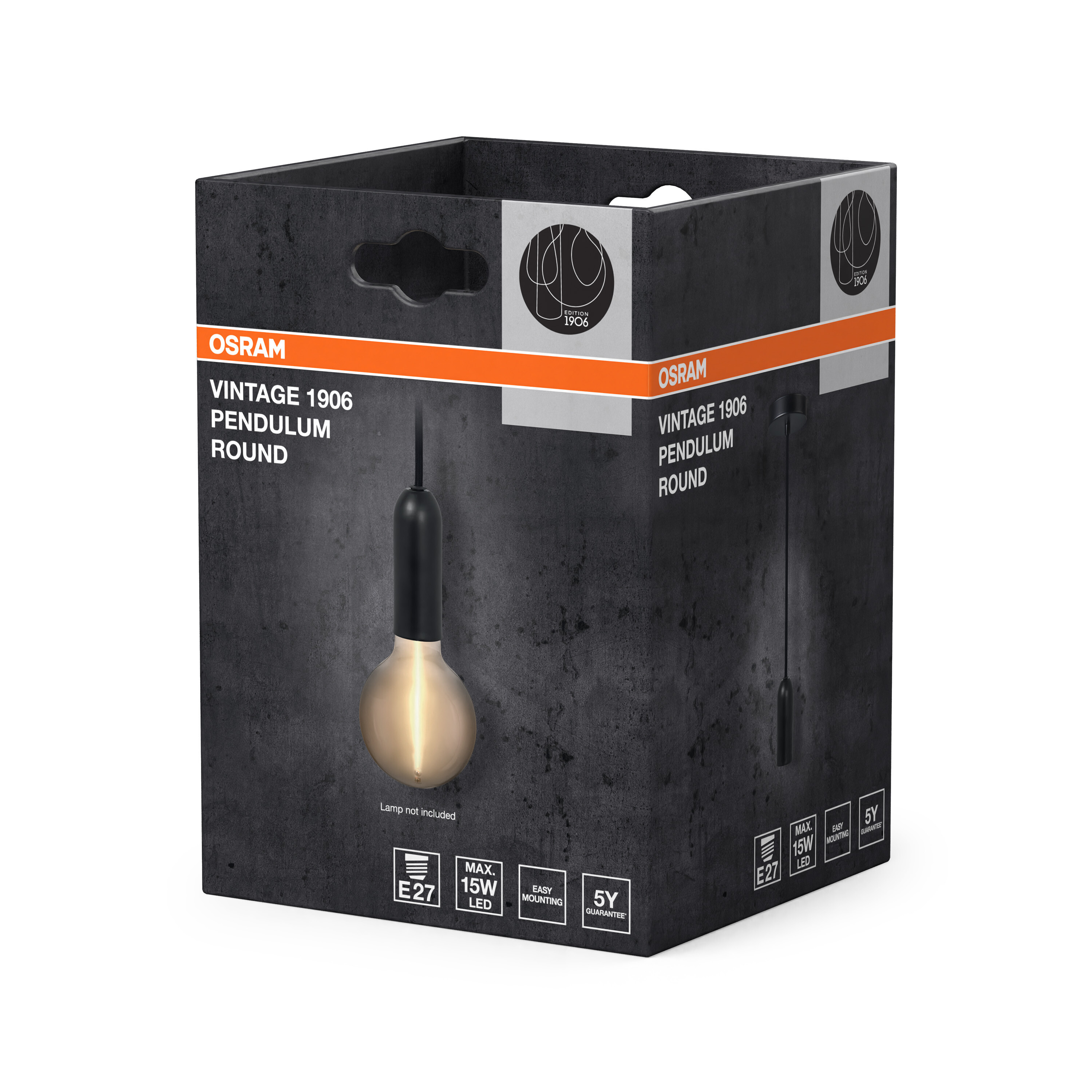 Osram Vintage 1906 Pendelleuchte Round, E27, schwarz