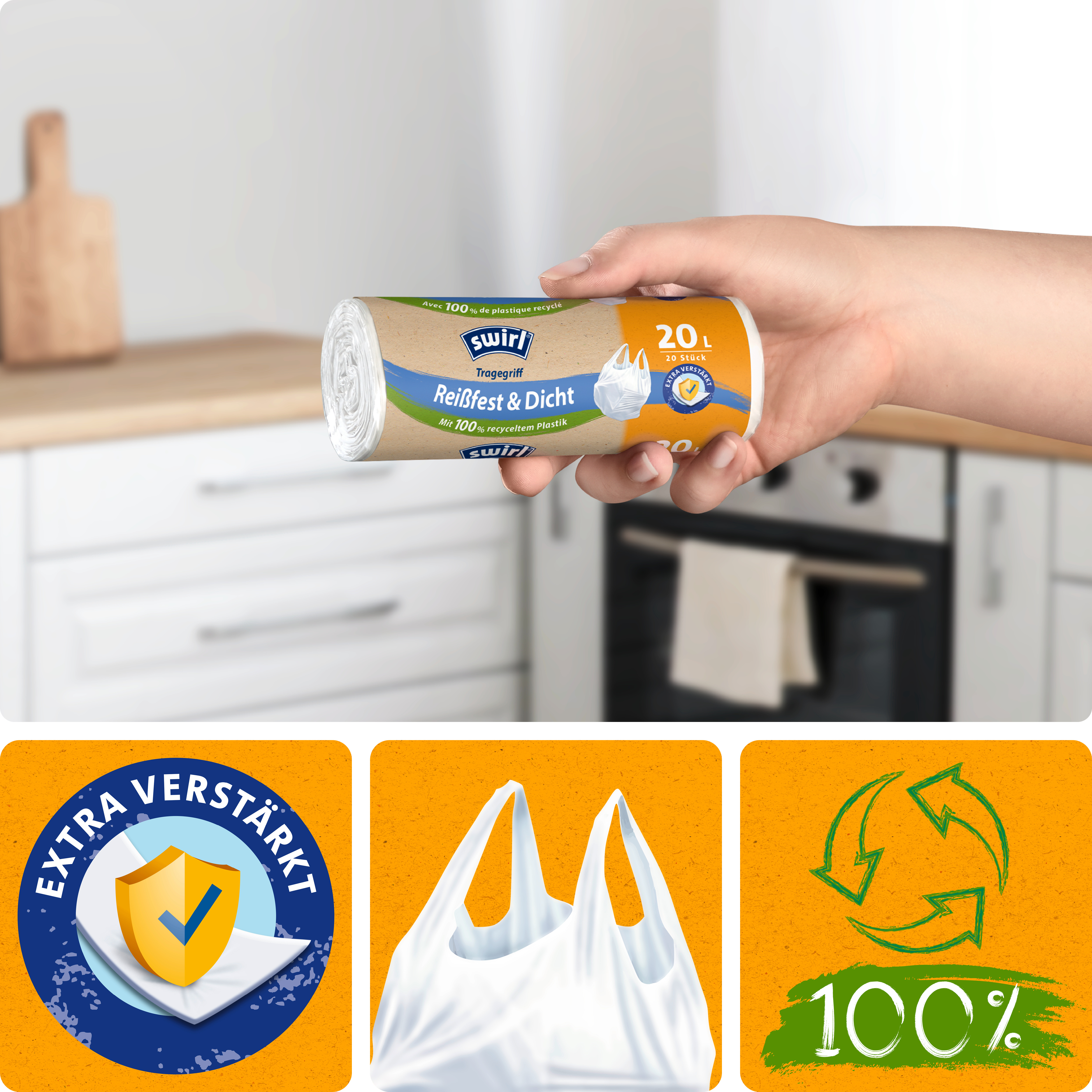 Swirl® Tragegriff-Müllbeutel, 20 l Swirl® Tragegriff-Müllbeutel, 20 l