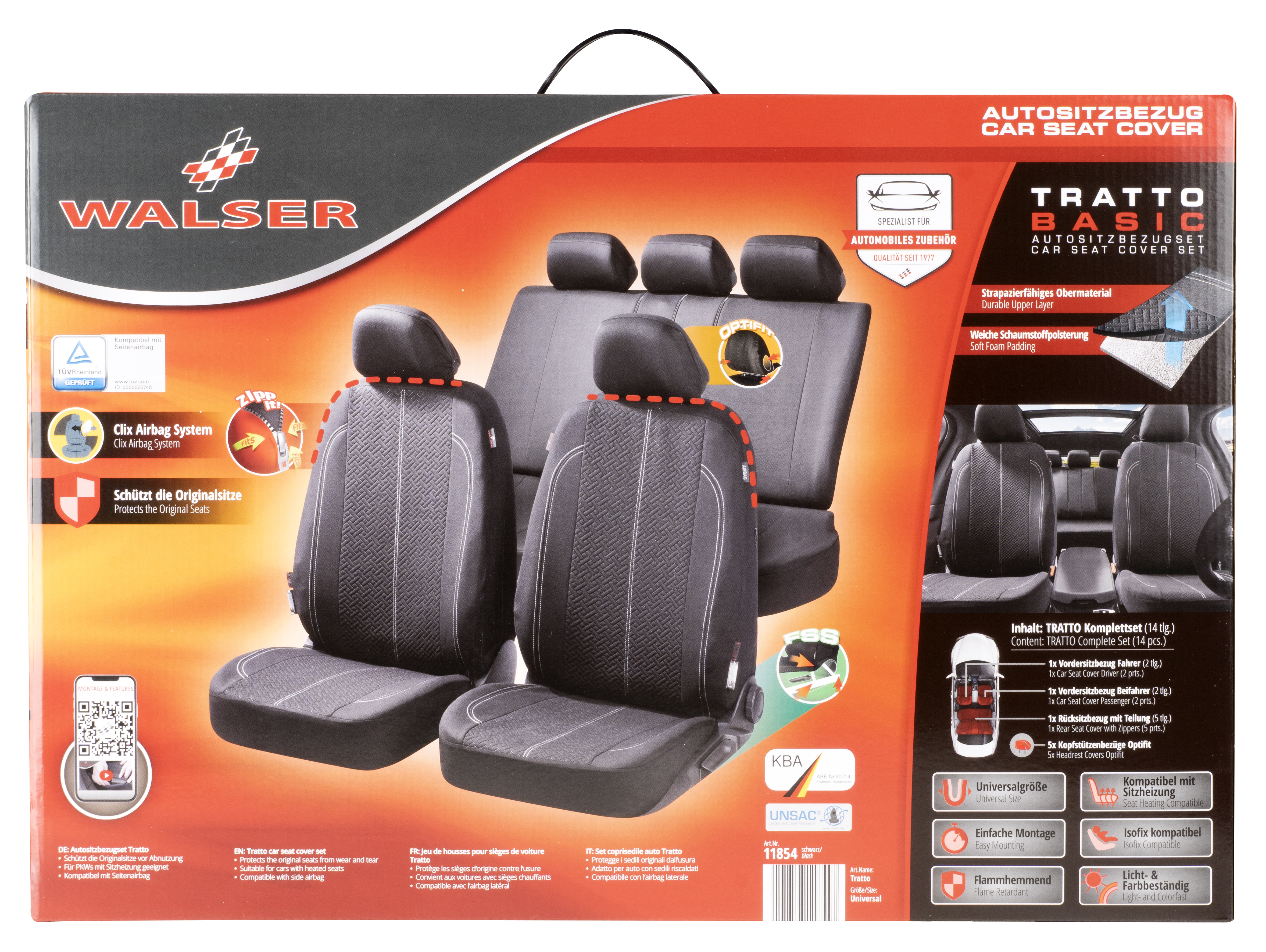 Walser Autositzbezug Tratto, schwarz 2VS 2-teilig 5NS 1RS 5-teilig