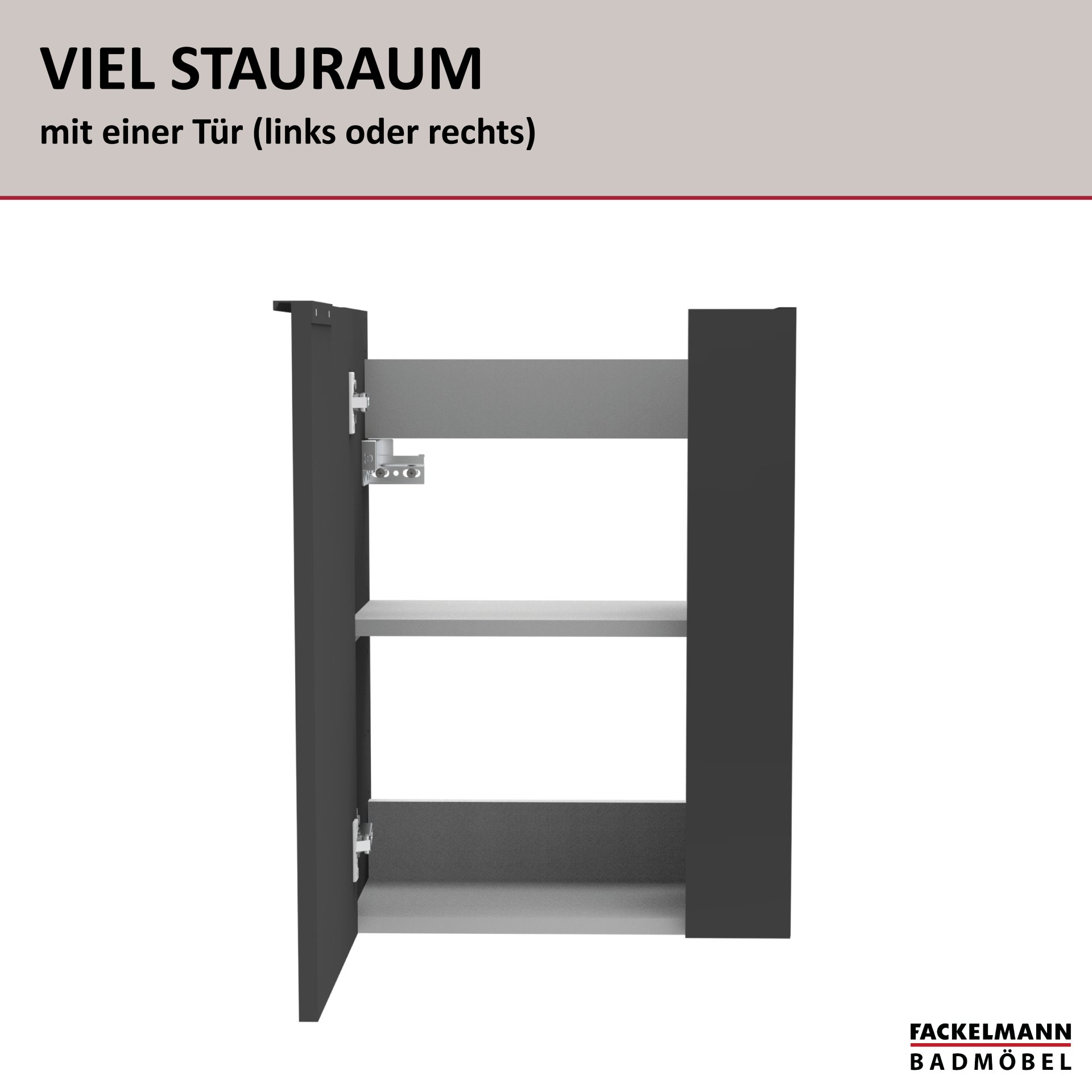 Fackelmann SBC Mini-Waschtischunterschrank 45, 440 x 600 x 243 mm, Anthrazit-Hochglanz