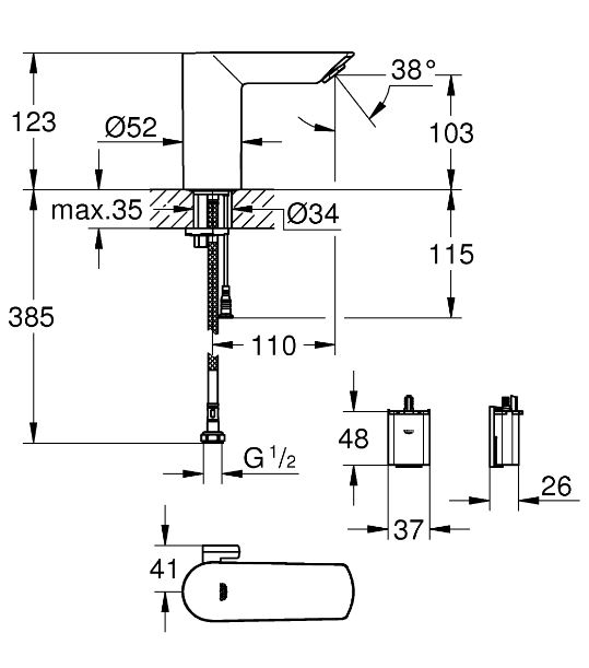 Grohe Bau Cosmopolitan E Infrarot-Elektronik für Waschtisch 1/2"