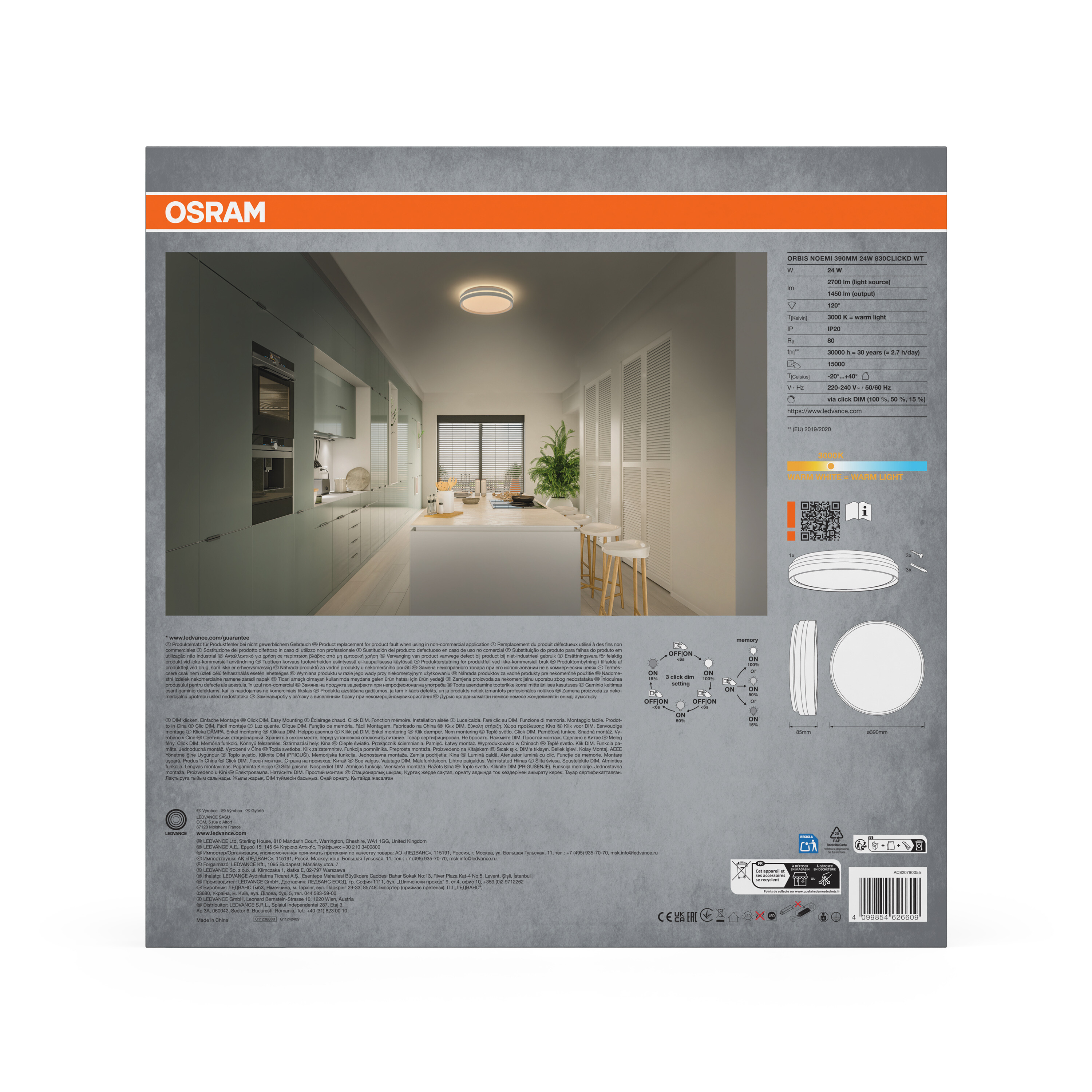 Osram Led Deckenleuchte "Orbis Noemi", 390 mm, 24W, 830, weiß