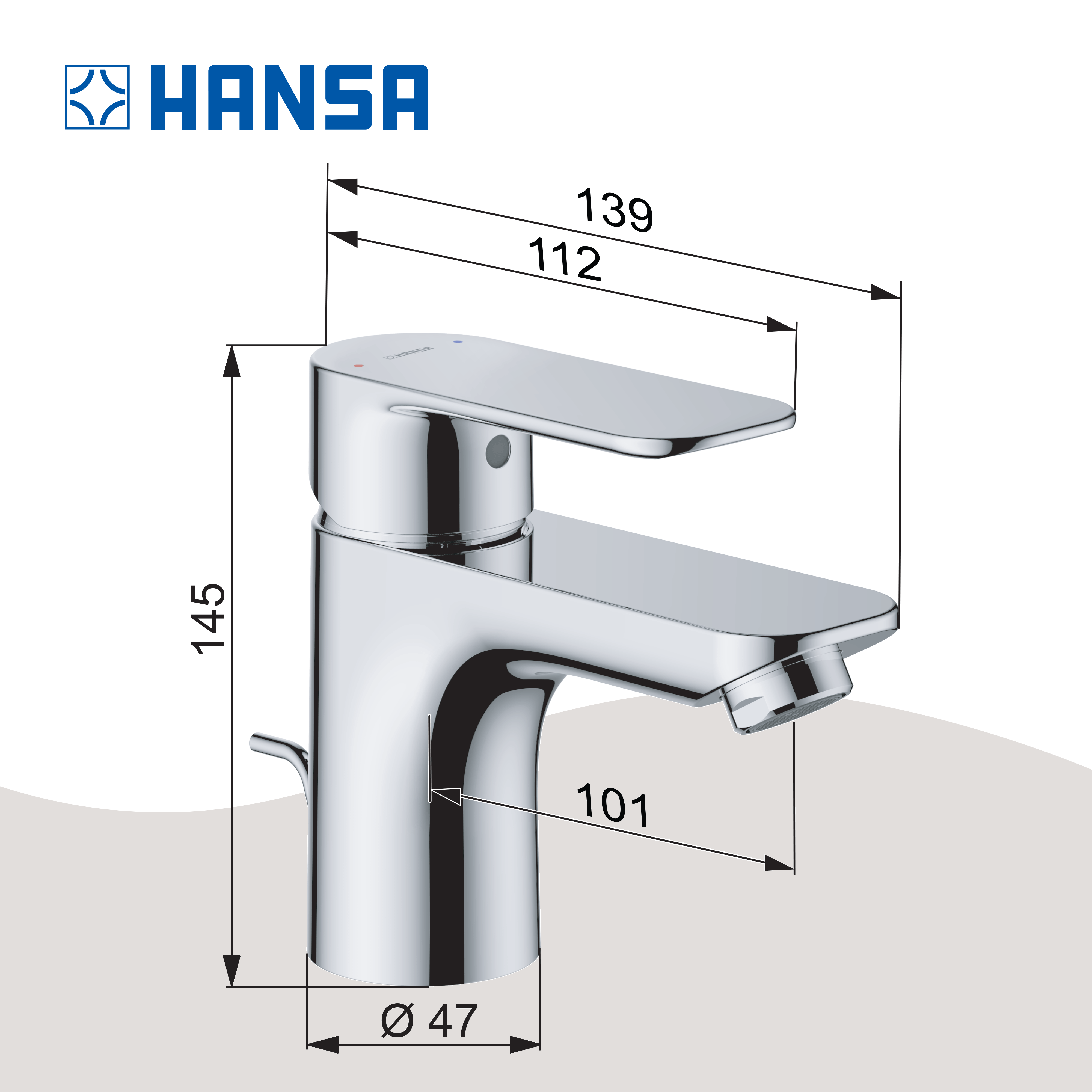Hansa Waschtischarmatur PICO S mit Ablaufgarnitur und Zugstange, Ausladung 101 mm, DN15, Chrom