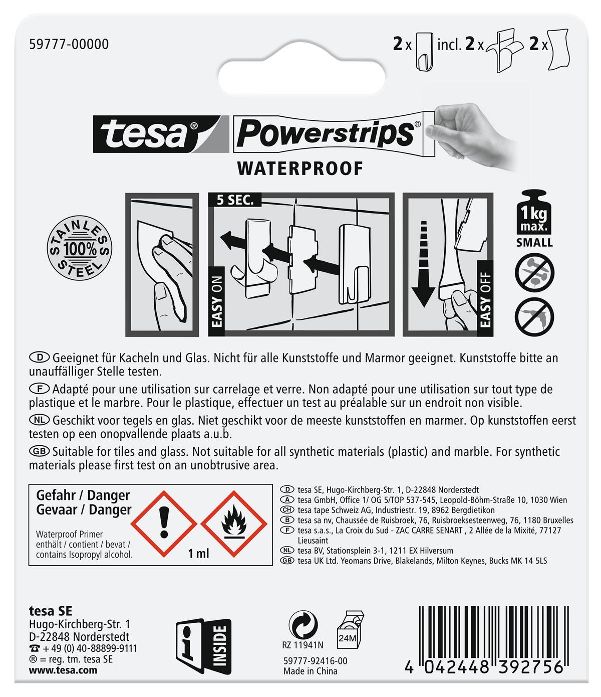 tesa_PS_Waterproof_hooks_597770000000_LI416_back_pa tesa Powerstrips Selbstklebeneder Haken Waterproof Small Zoom, Metall