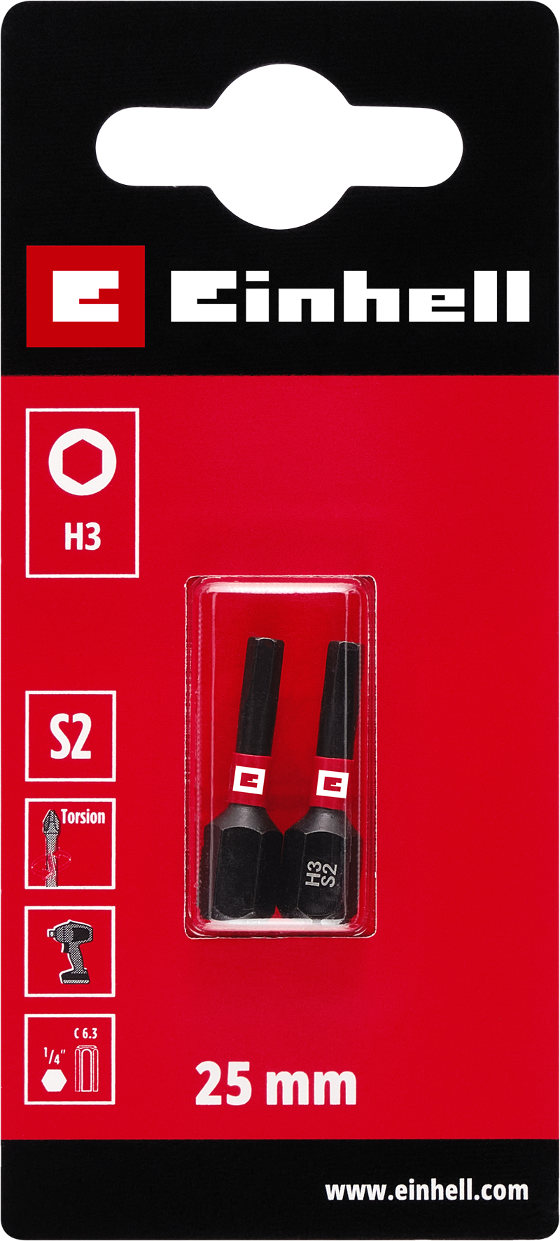 Einhell Impact-Bits Torsion, 25 mm, Hex 3 mm, S2