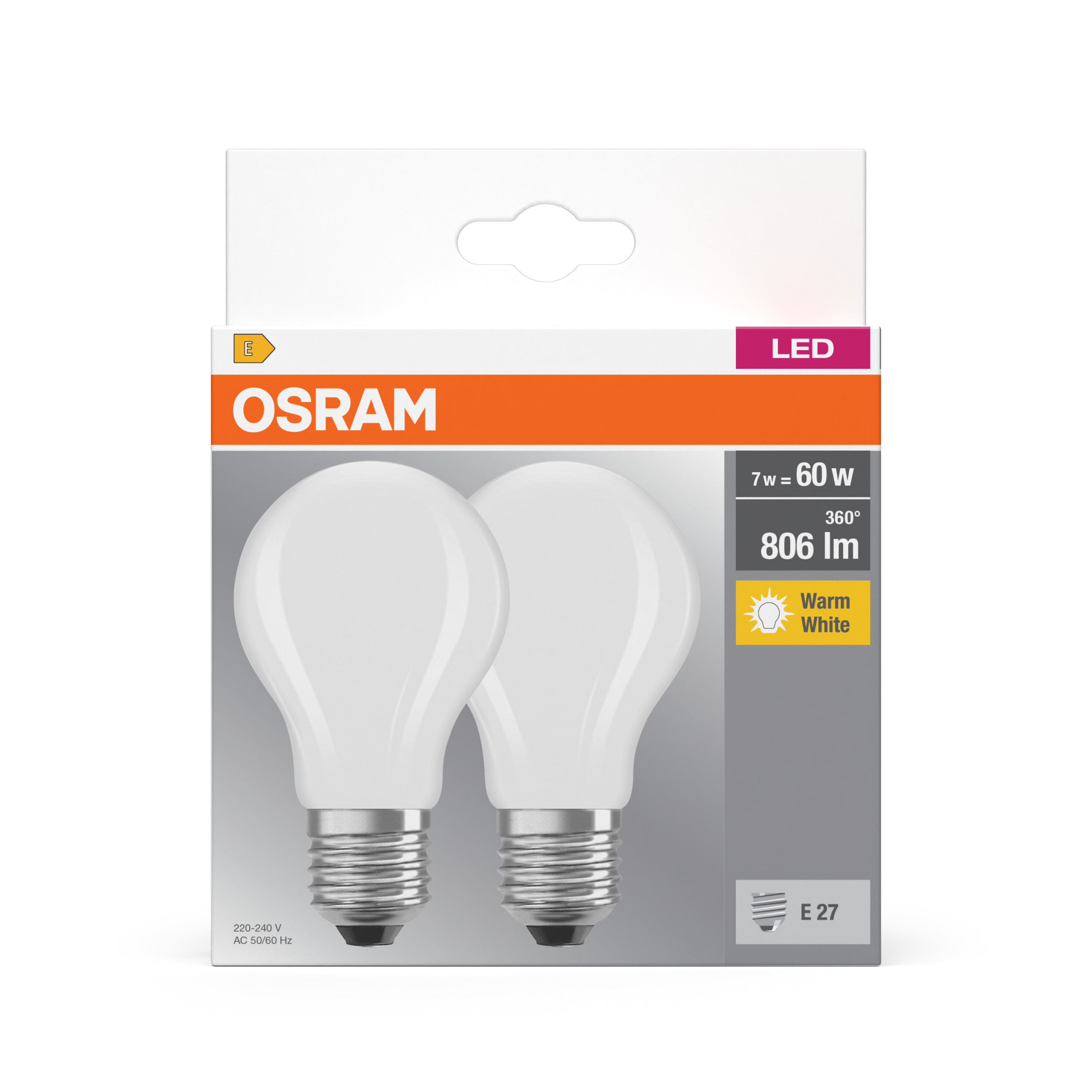Osram LED Lampe Base CLA60, E27, Warmweiß milchig
