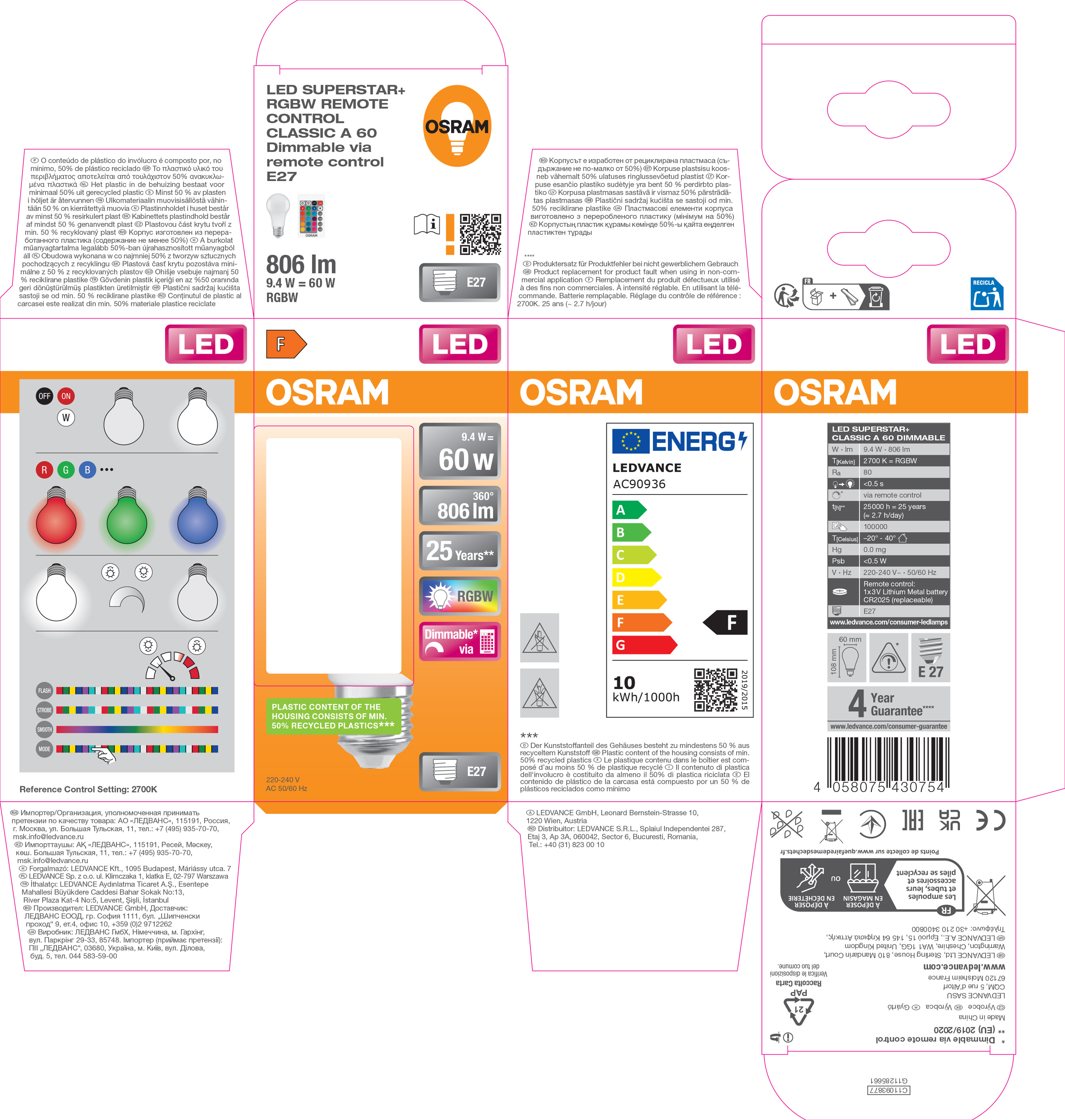 Osram Leuchtmittel LED Retrofit, RGBW Lamps with Remote