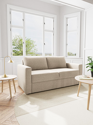 Actona Fleury Bettcouch mit Armlehne, Sitz beige Basel 24, Gestell PP schwarz, 176 x 88 x 85 cm