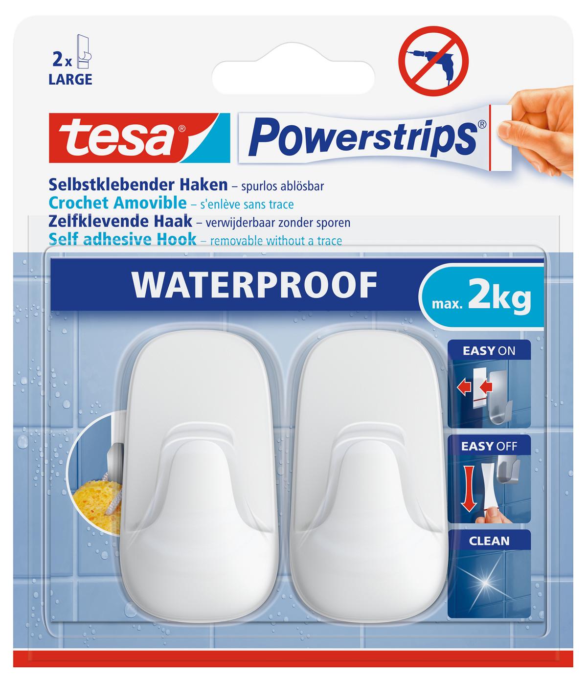 tesa_597810000000_LI416_front_pa tesa Powerstrips Selbstklebeneder Haken Waterproof Large, Plastik weiß