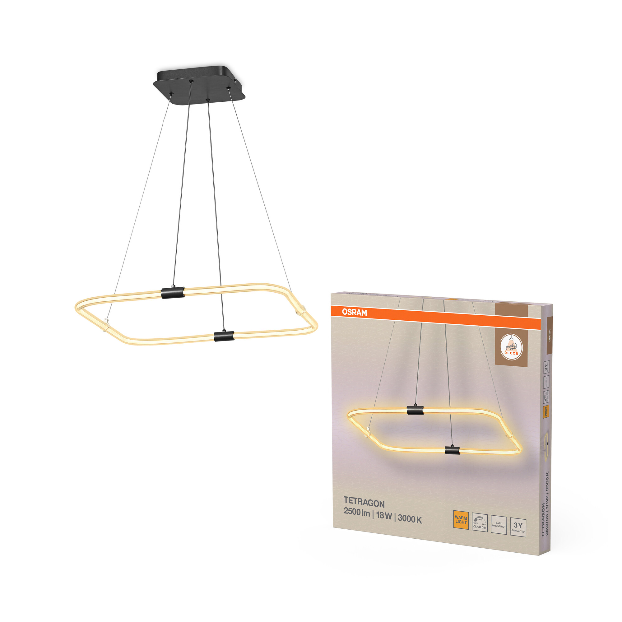 Osram Decor Tetragon Pendelleuchte, Warmweiß, 18W