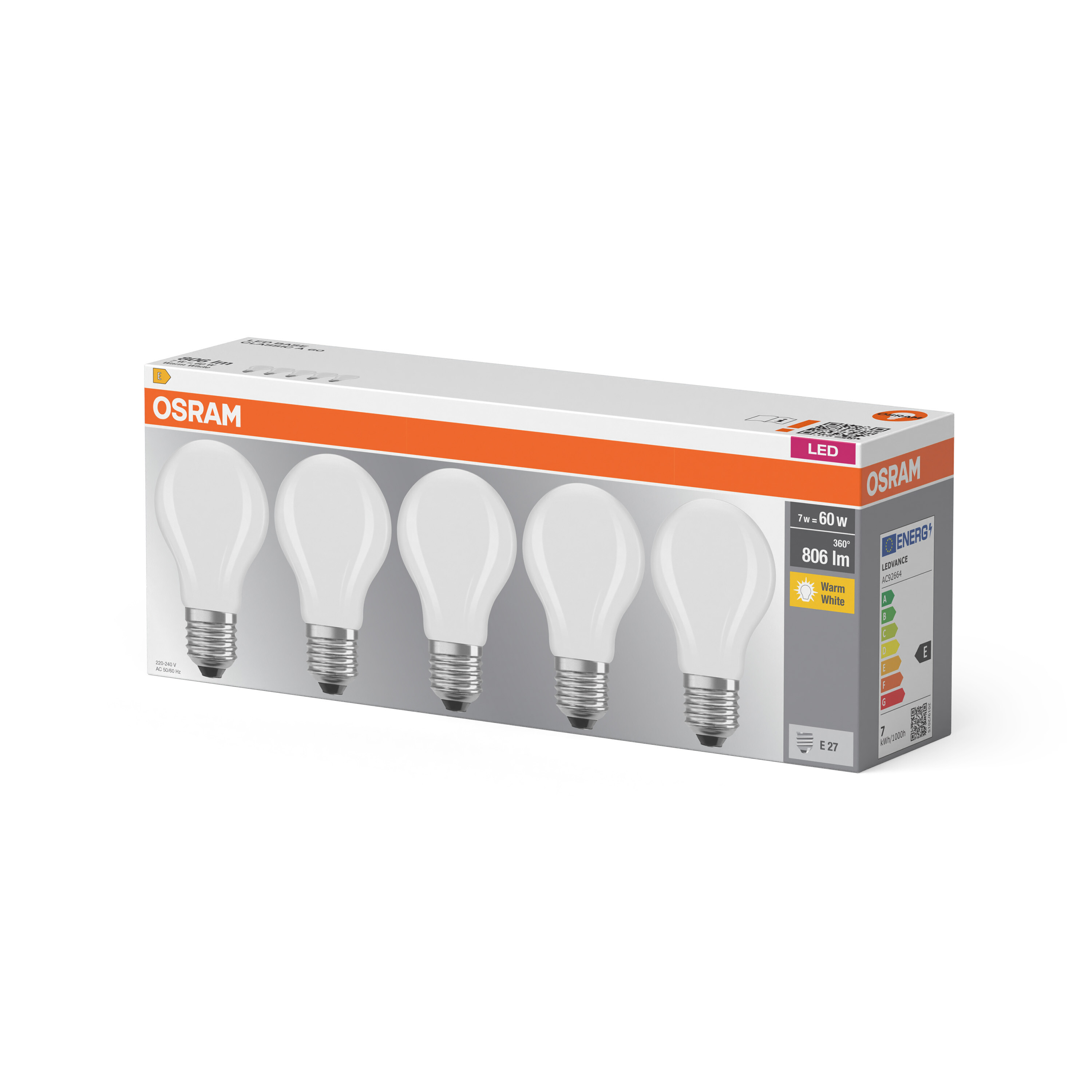 Osram LED Classic Lampe, matt, warmweiß, E27, 5er-Pack