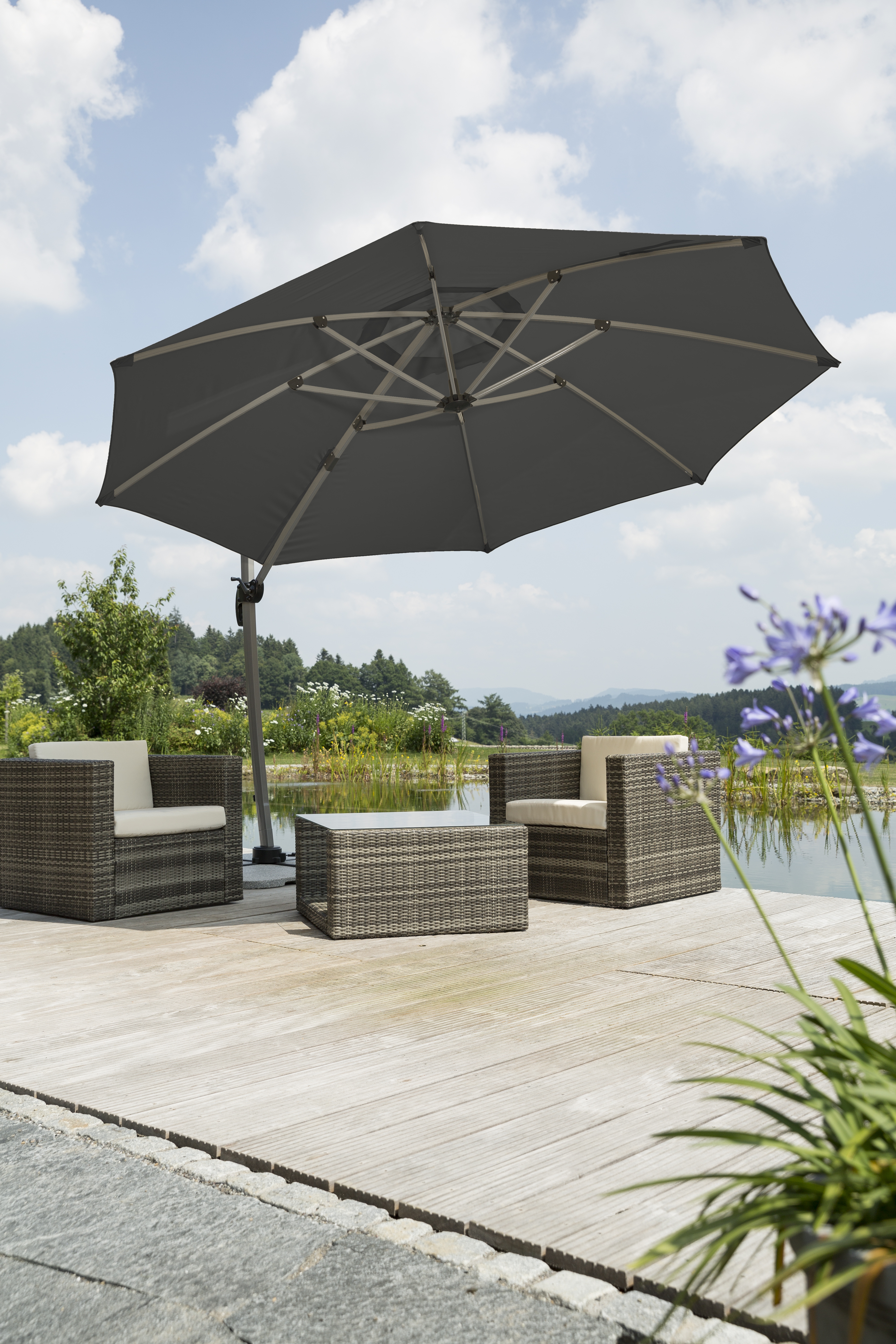 Schneider Ampelschirm Rhodos Rondo, 390 x 350 x 280 cm, Polyester 200 g/m², anthrazit