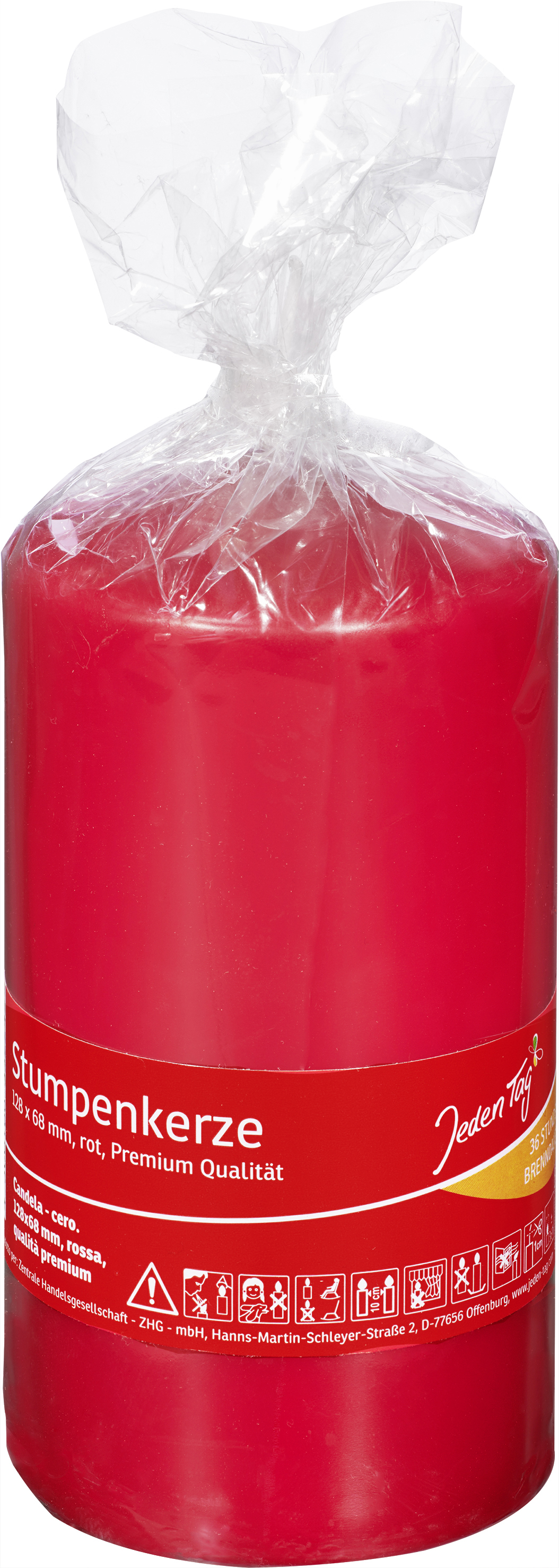 JEDEN TAG  STUMPENKERZE 128X68MM ROT