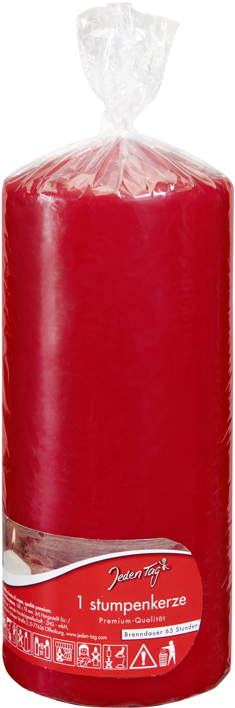 JEDEN TAG  STUMPENKERZE 188X78MM ROT