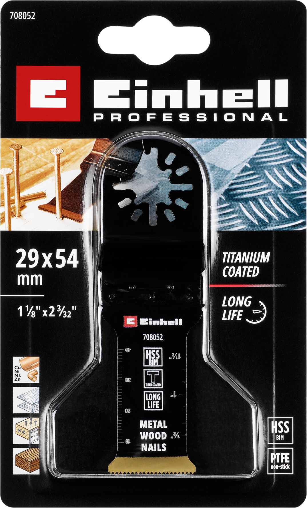 Einhell HSS-BiM-Tauchsägeblatt mit Universalaufnahme und Titanbeschichtung, gerade, 29 x 54 mm