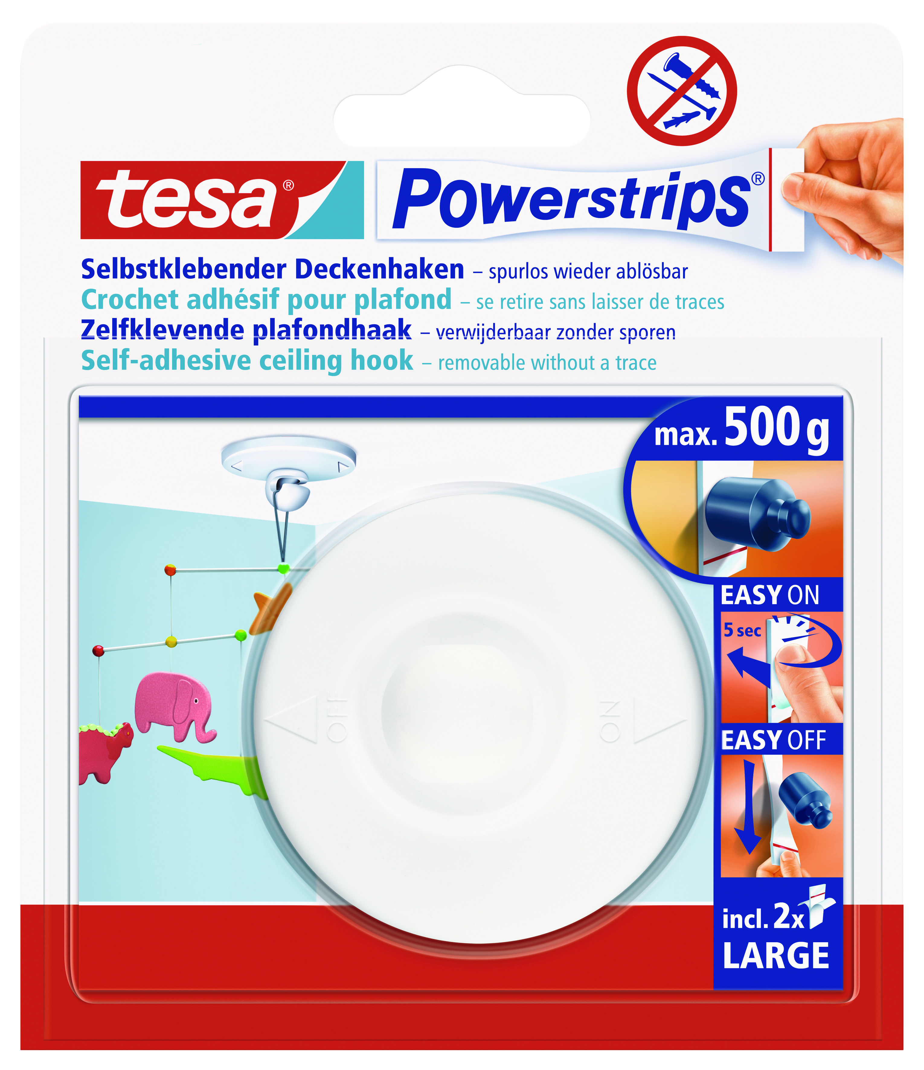622435-Tesa-Power-Deckenhaken tesa Powerstrips Selbstklebeneder Deckenhaken, weiß