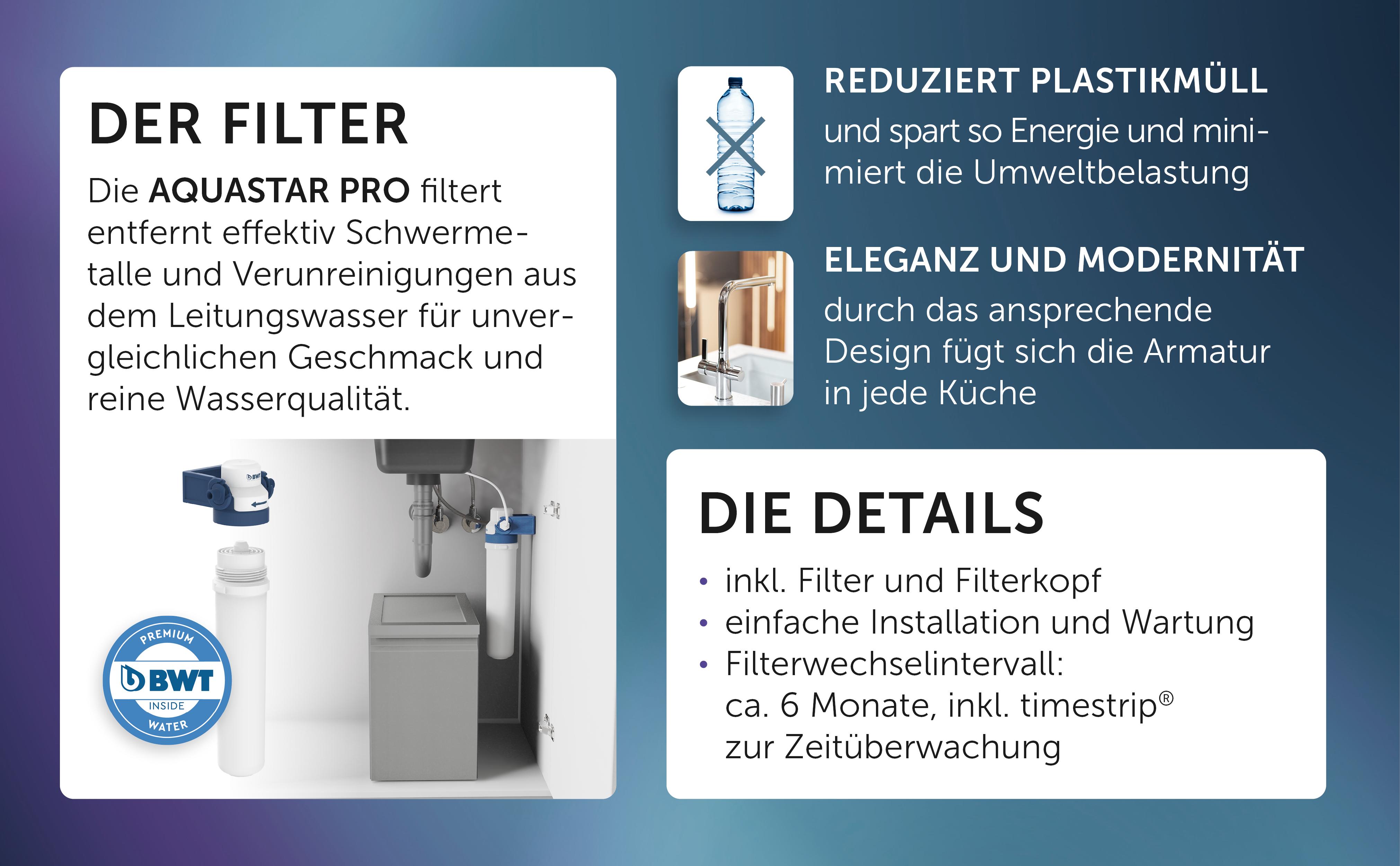 Schütte Trinkwasser-Spültischarmatur AQUASTAR PRO, Chrom, mit Filtersystem